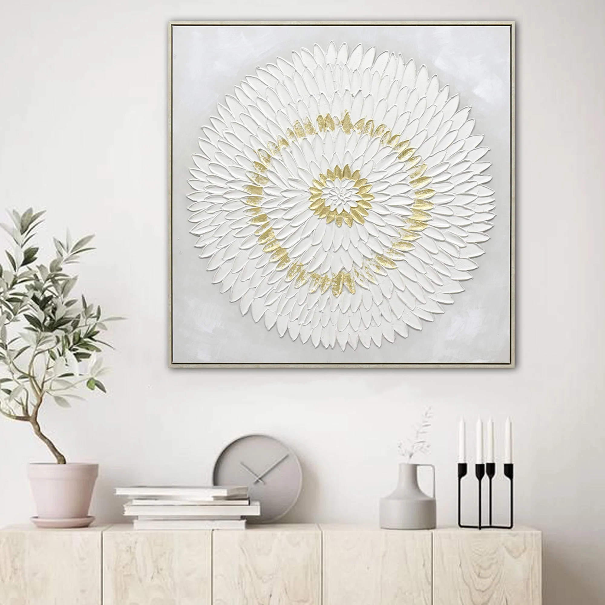 100X100cm Lustrous Celestial Harmony Light Wood Framed Hand Painted Canvas Wall Art - Image 2