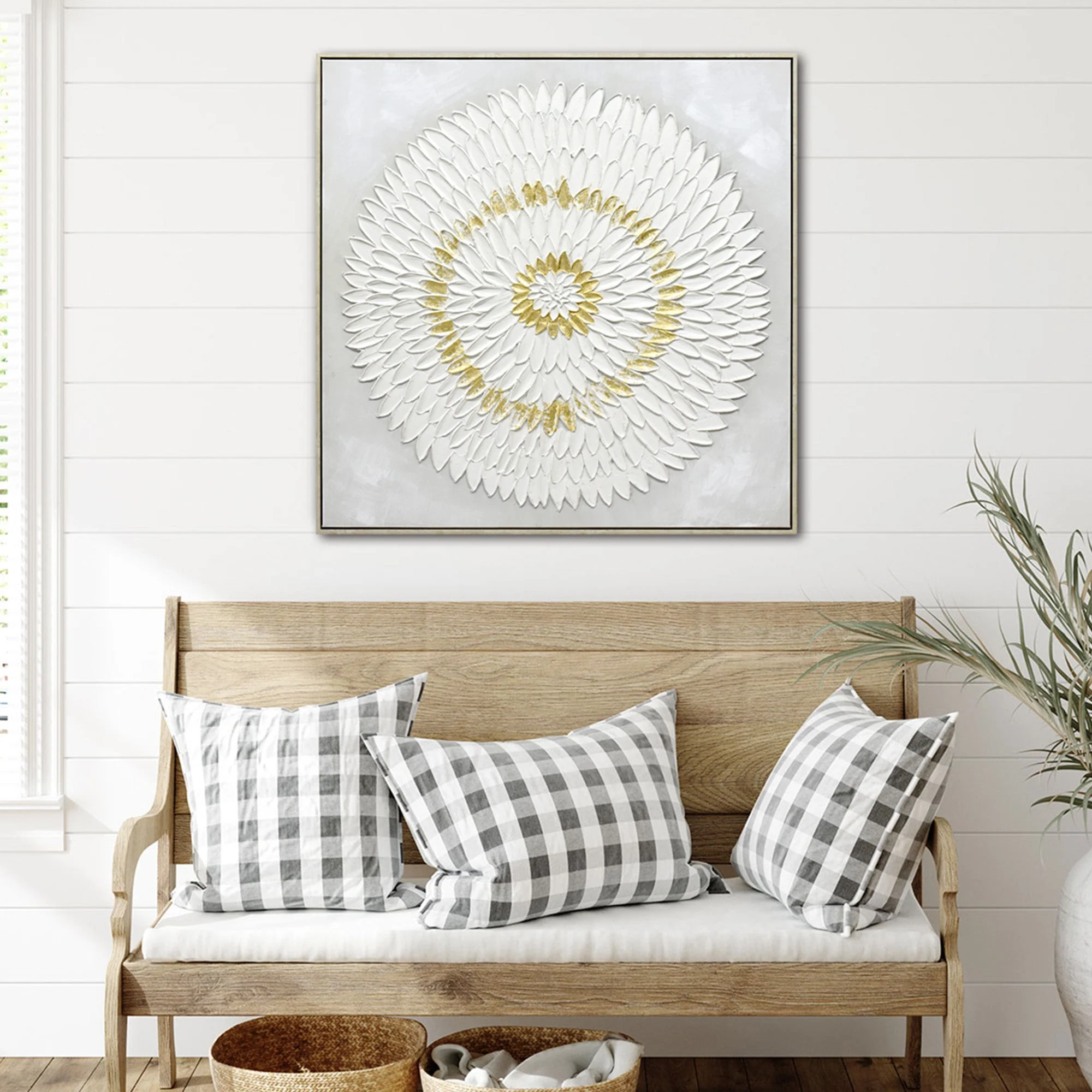 100X100cm Lustrous Celestial Harmony Light Wood Framed Hand Painted Canvas Wall Art - Image 3