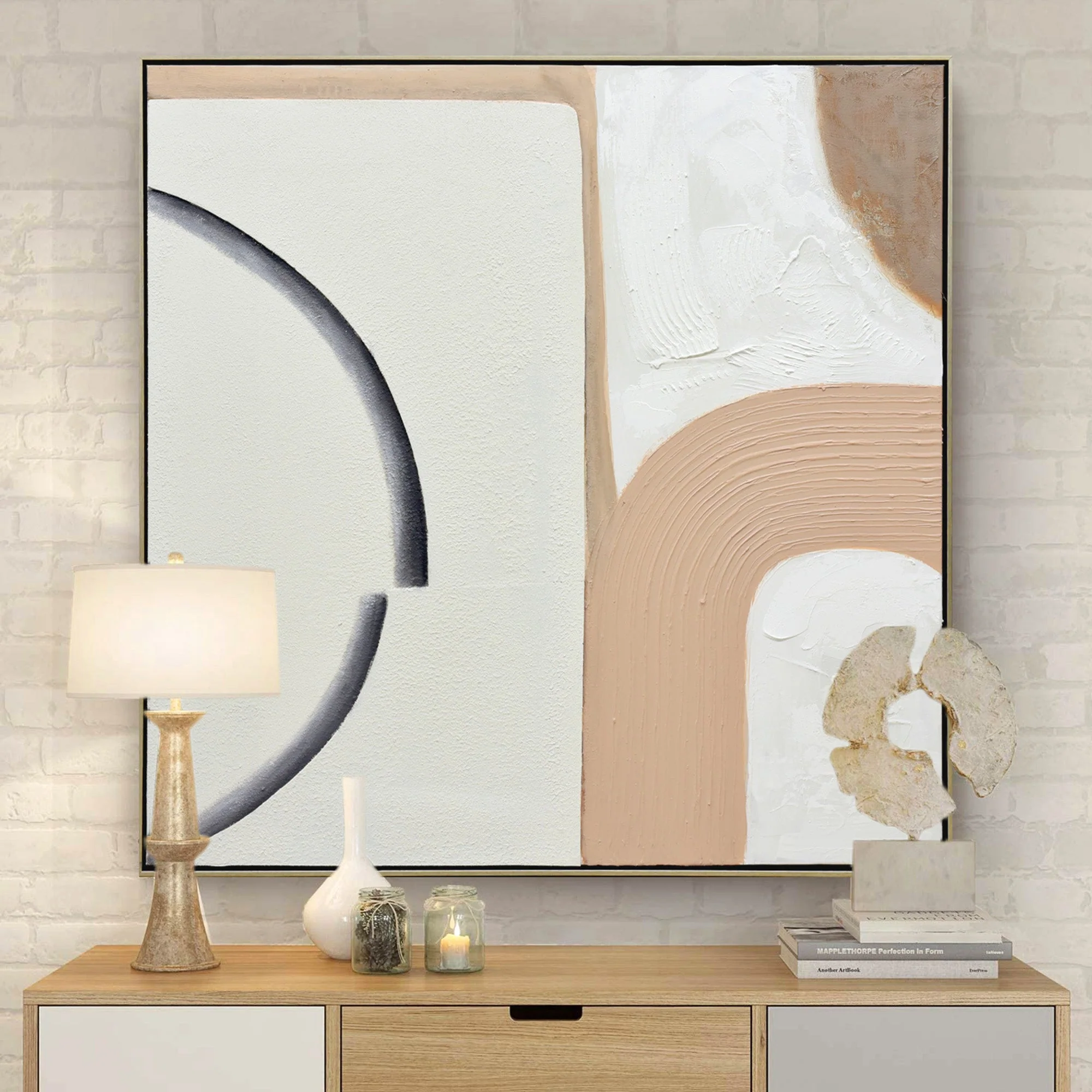 100X100cm Duality Dance Champagne Framed Hand Painted Canvas 3D Wall Art - Image 2