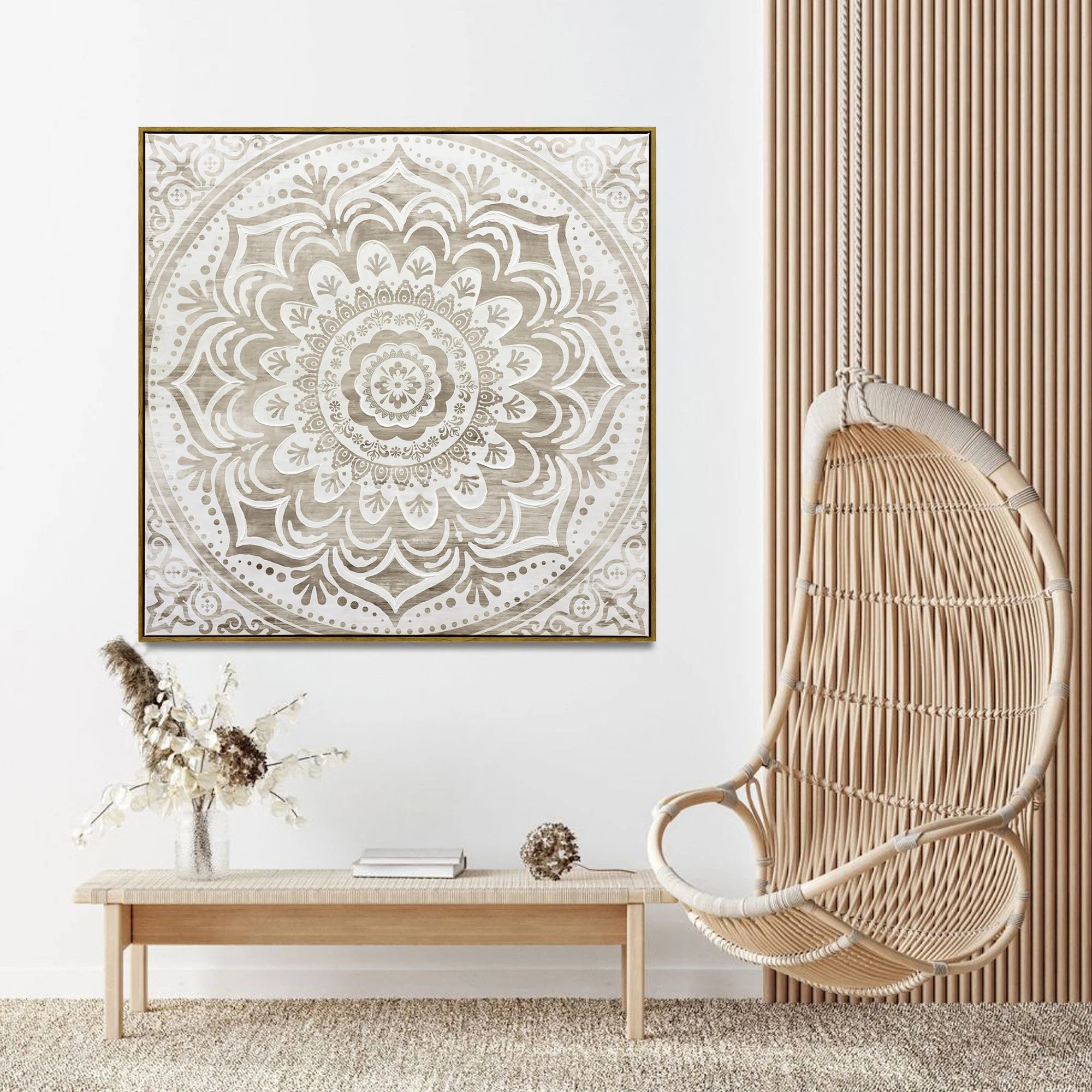 100X100cm Earthy Emanation Dark Wood Framed Canvas Wall Art - Image 2
