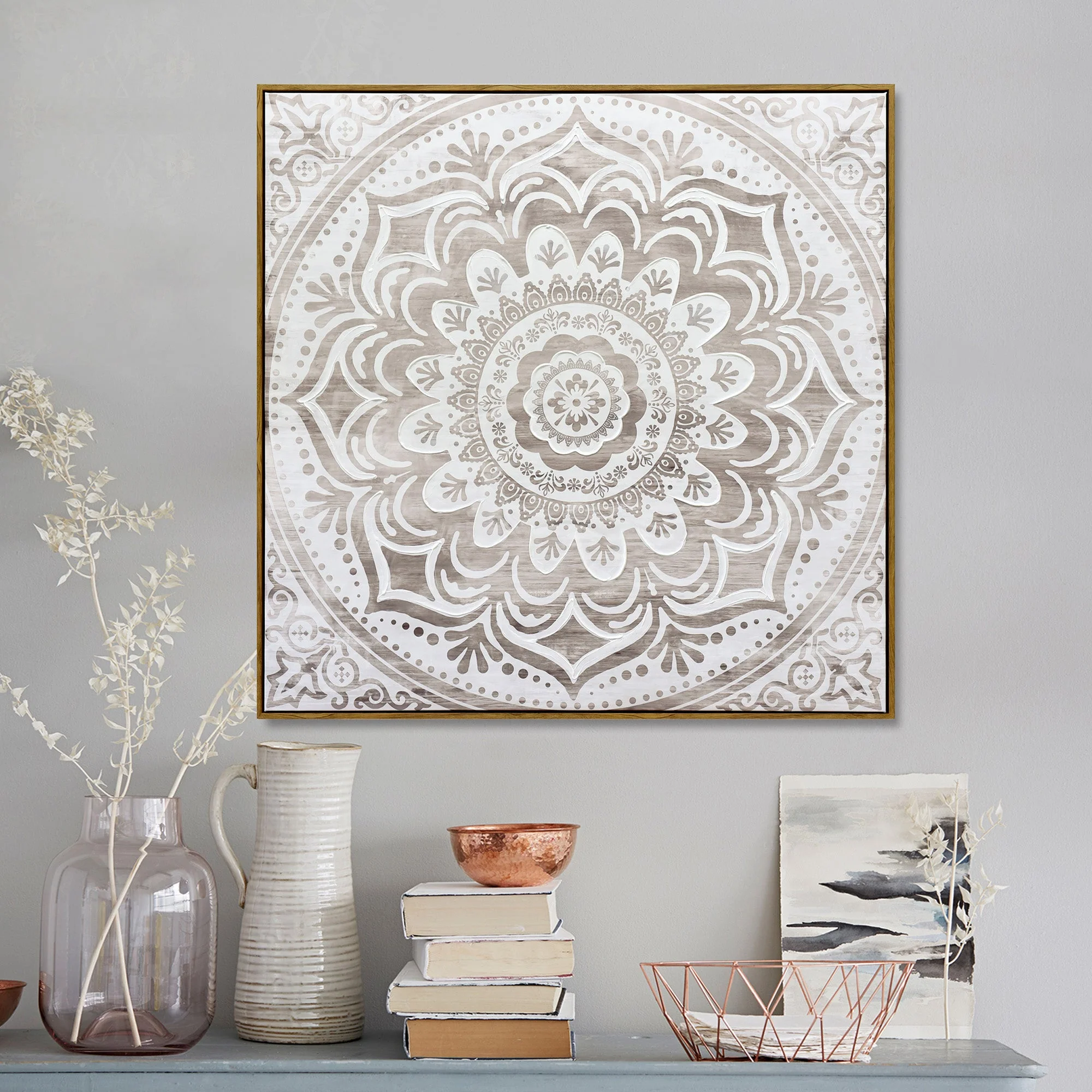 100X100cm Earthy Emanation Dark Wood Framed Canvas Wall Art - Image 3