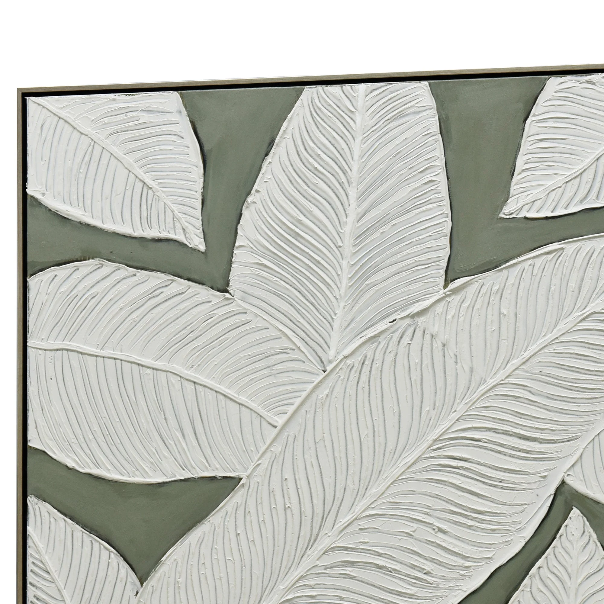 100X100cm Emerald Oasis: Leaves of Serenity Champagne Framed Hand Painted Canvas Wall Art - Image 10