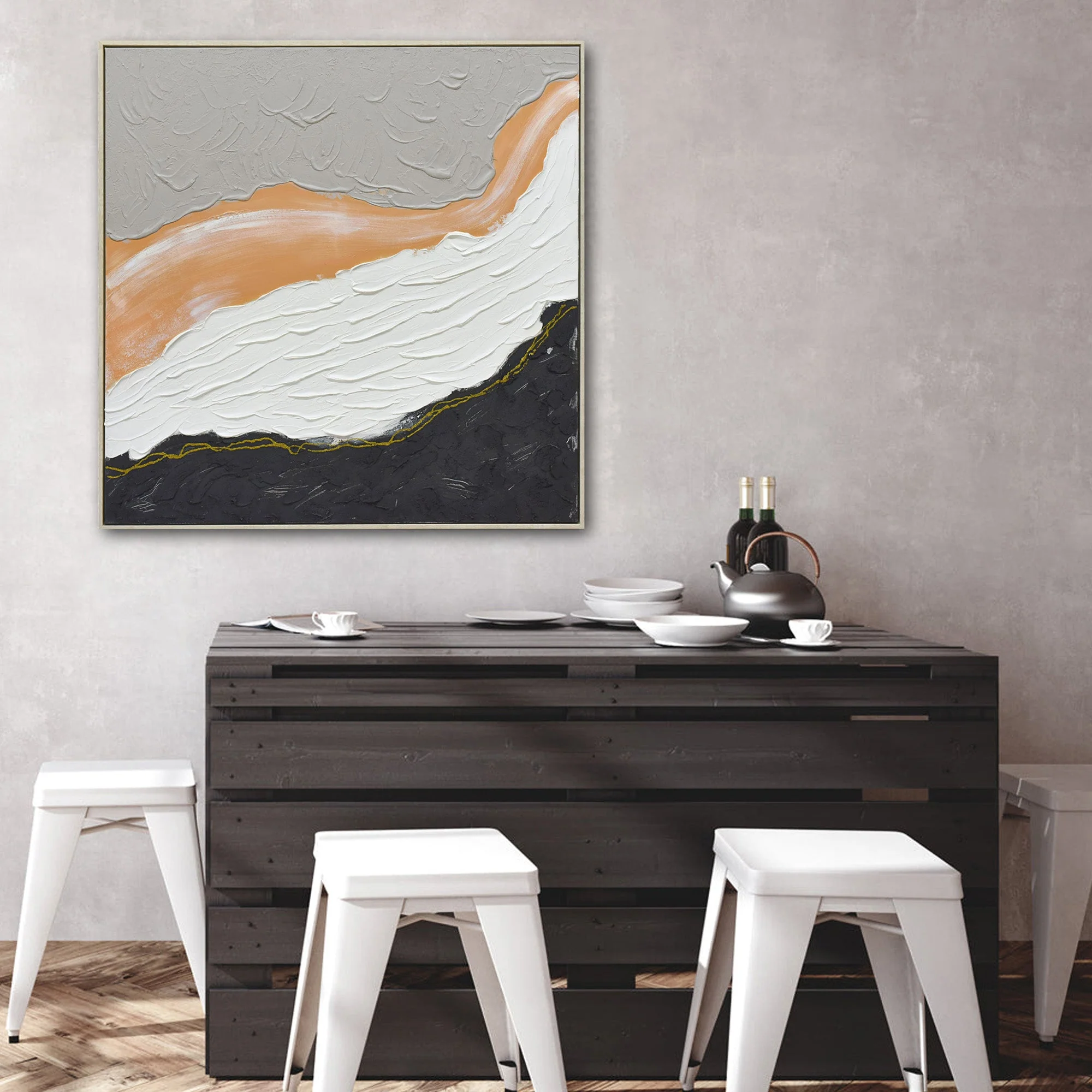 100X100cm Golden Divide Light Wood Framed Hand Painted Canvas Wall Art - Image 2