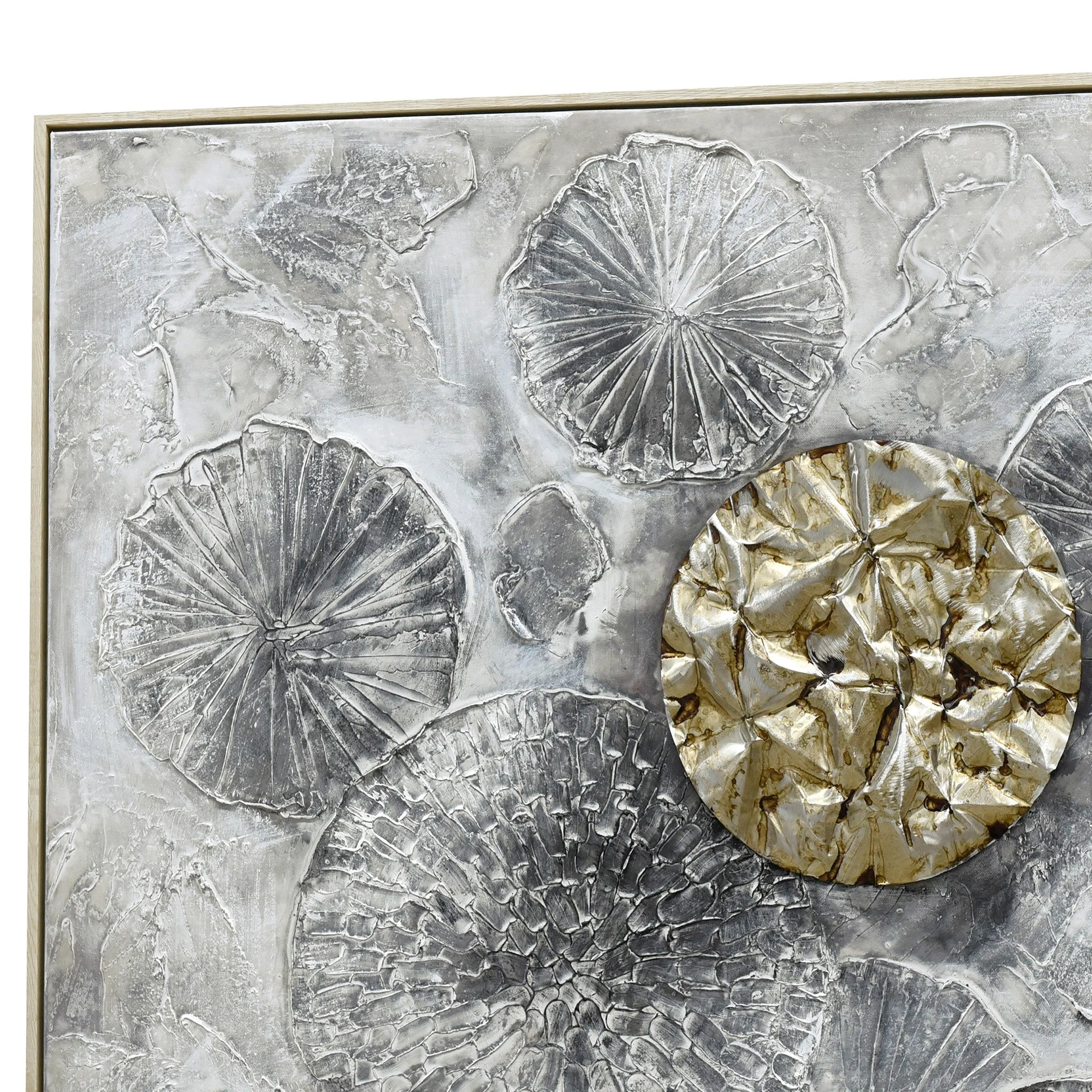 100X100cm Golden Orbs Amidst Ethereal Mists Light Wood Framed Hand Painted Canvas Wall Art - Image 10