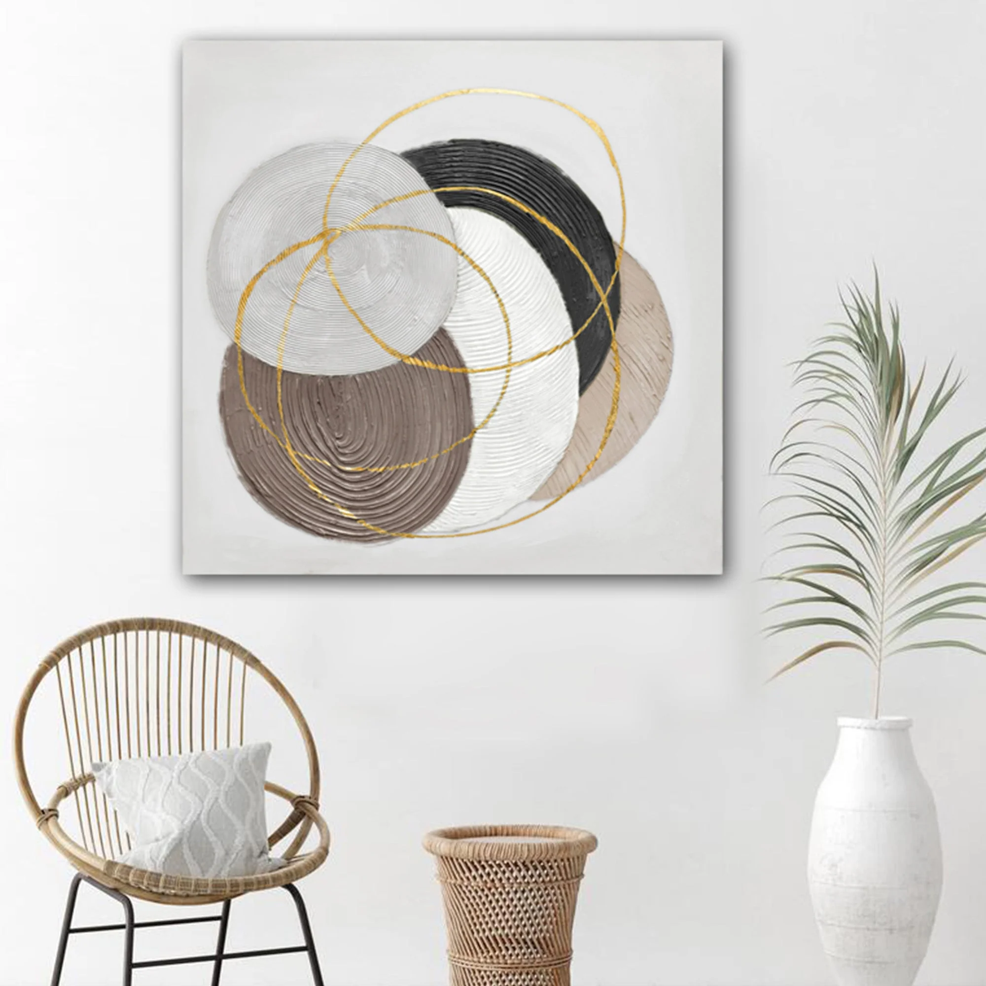 100X100cm Martian Geometrics Light Wood Framed Hand Painted Canvas Wall Art - Image 3