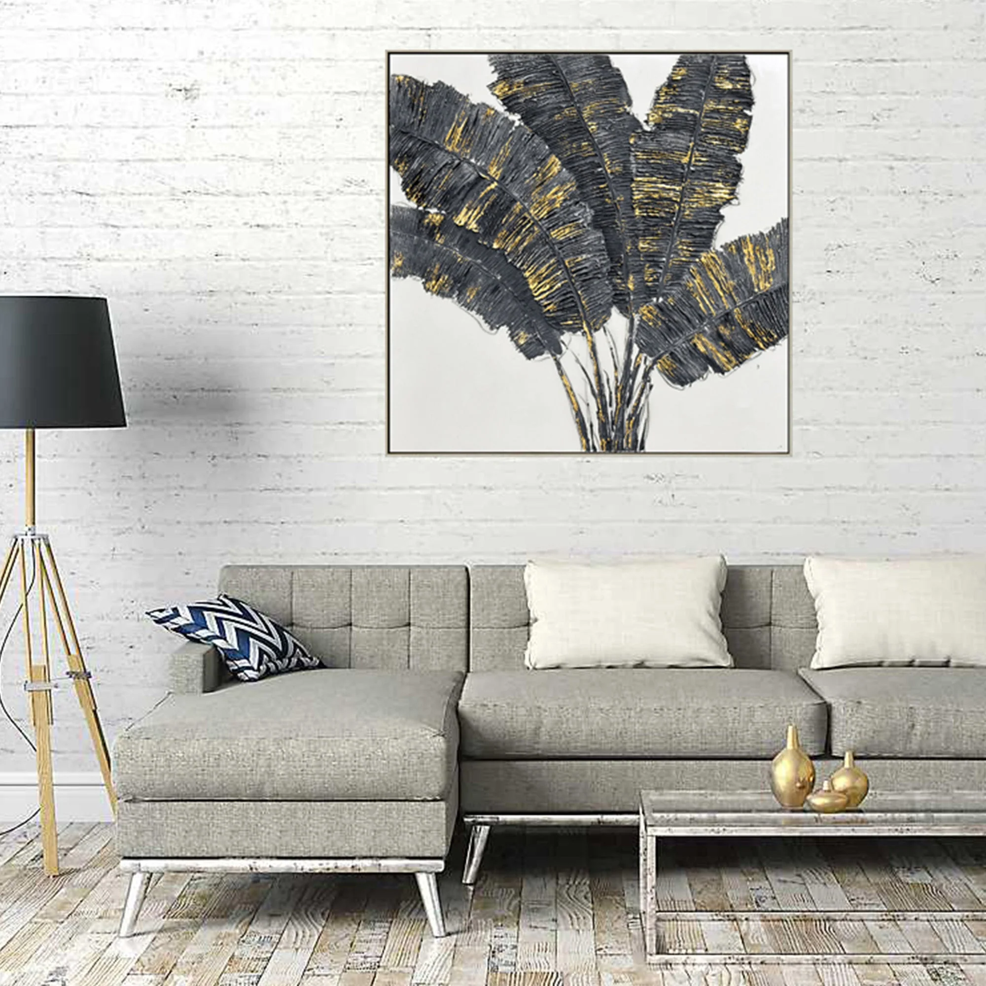 100X100cm Noir Luminescence Light Wood Framed Hand Painted Canvas Wall Art - Image 3
