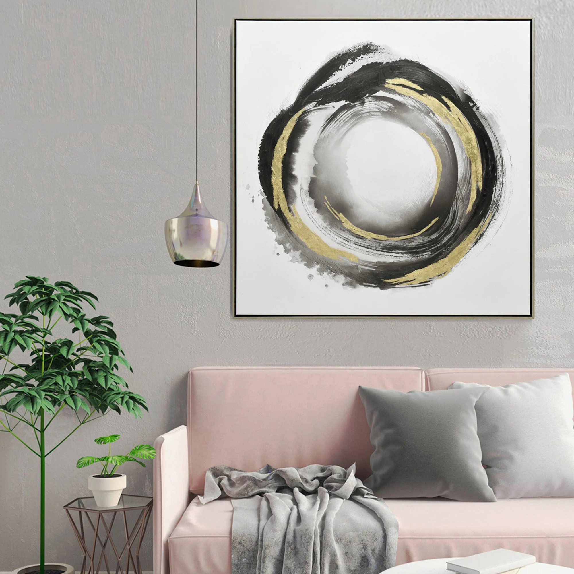 100X100cm Orbiting Elegance Champagne Framed Canvas Wall Art - Image 3