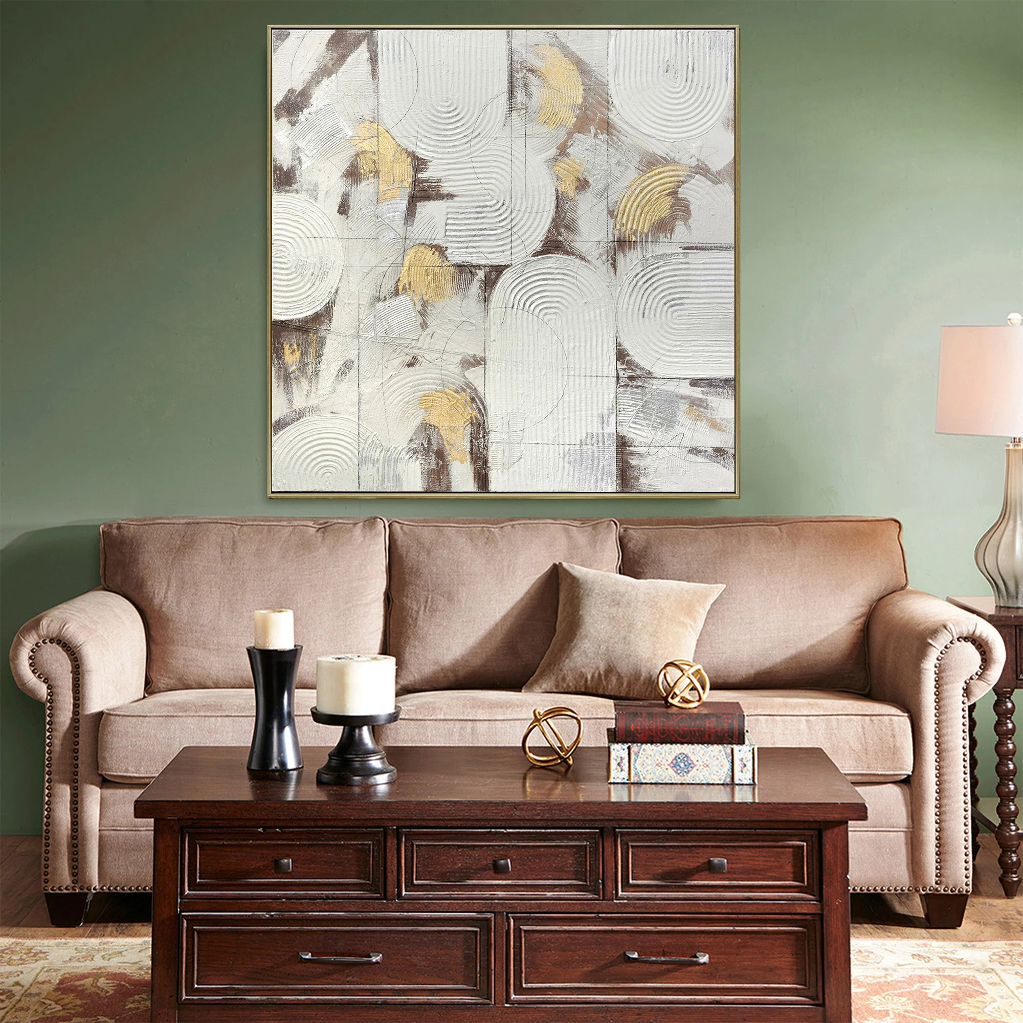 100X100cm Soft Essence Gold Framed Hand Painted Canvas Wall Art - Image 2