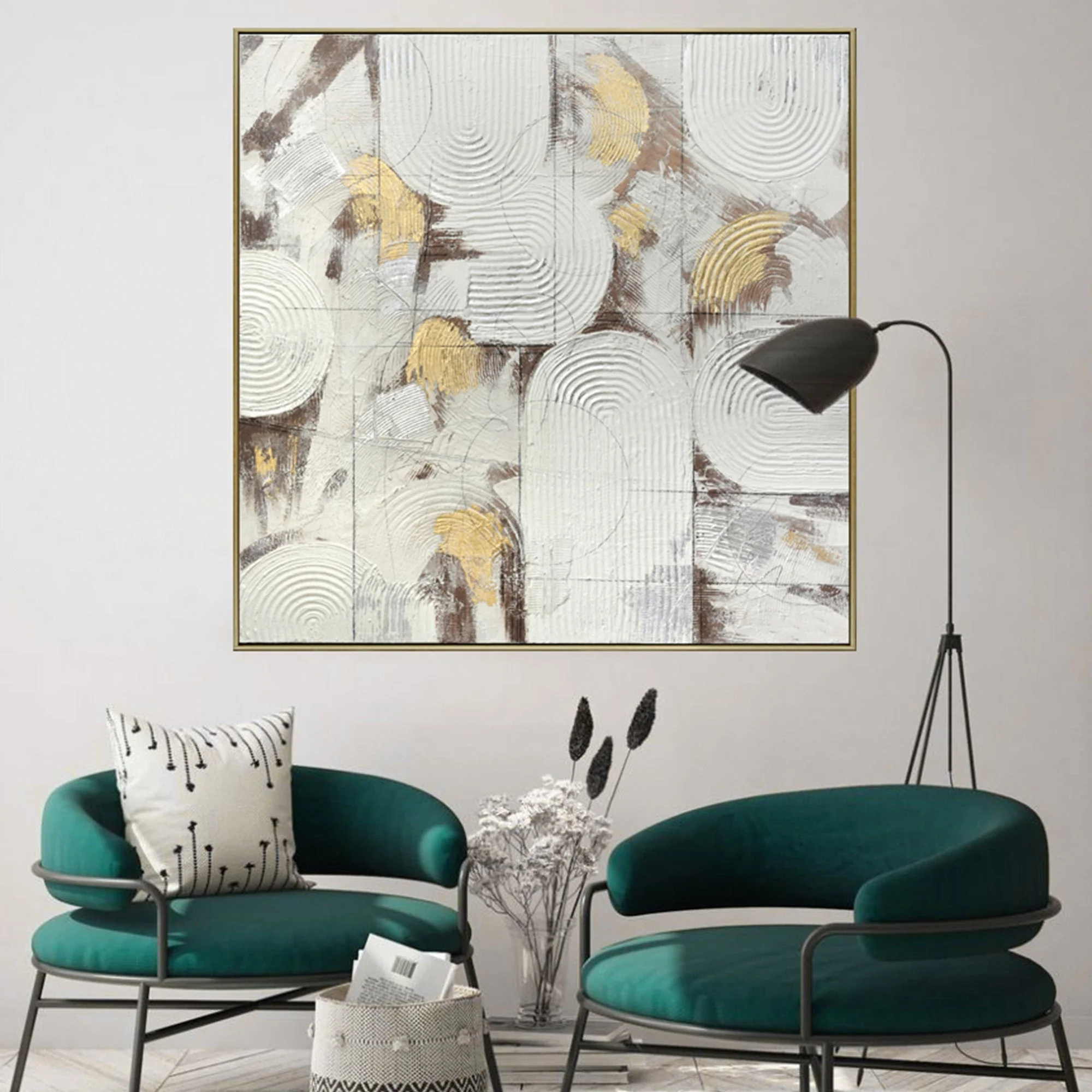 100X100cm Soft Essence Gold Framed Hand Painted Canvas Wall Art - Image 3