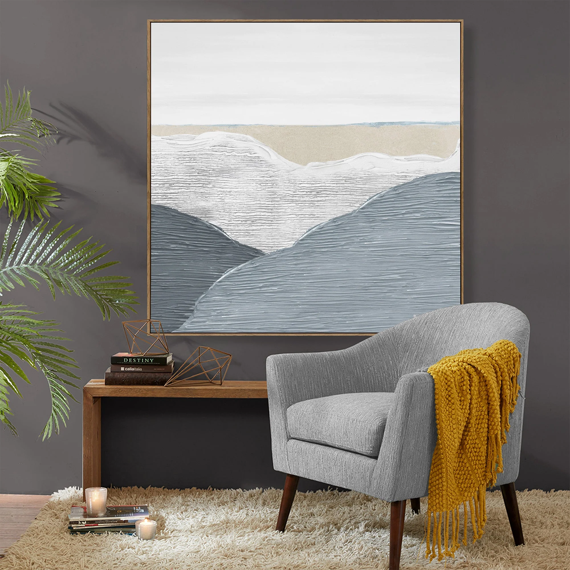 100X100cm Whispering Peaks of Tranquility Dark Wood Framed Hand Painted Canvas Wall Art - Image 2