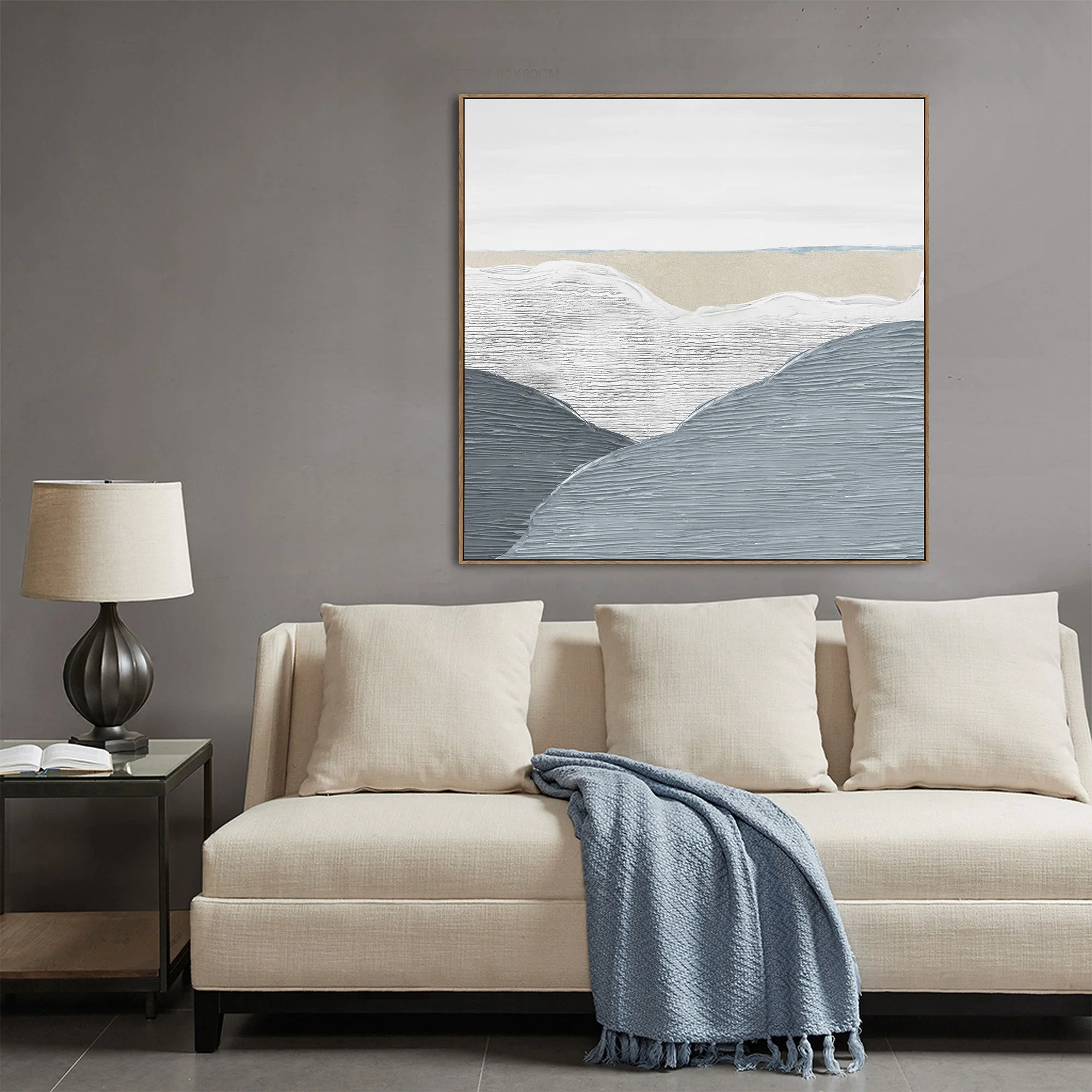 100X100cm Whispering Peaks of Tranquility Dark Wood Framed Hand Painted Canvas Wall Art - Image 3