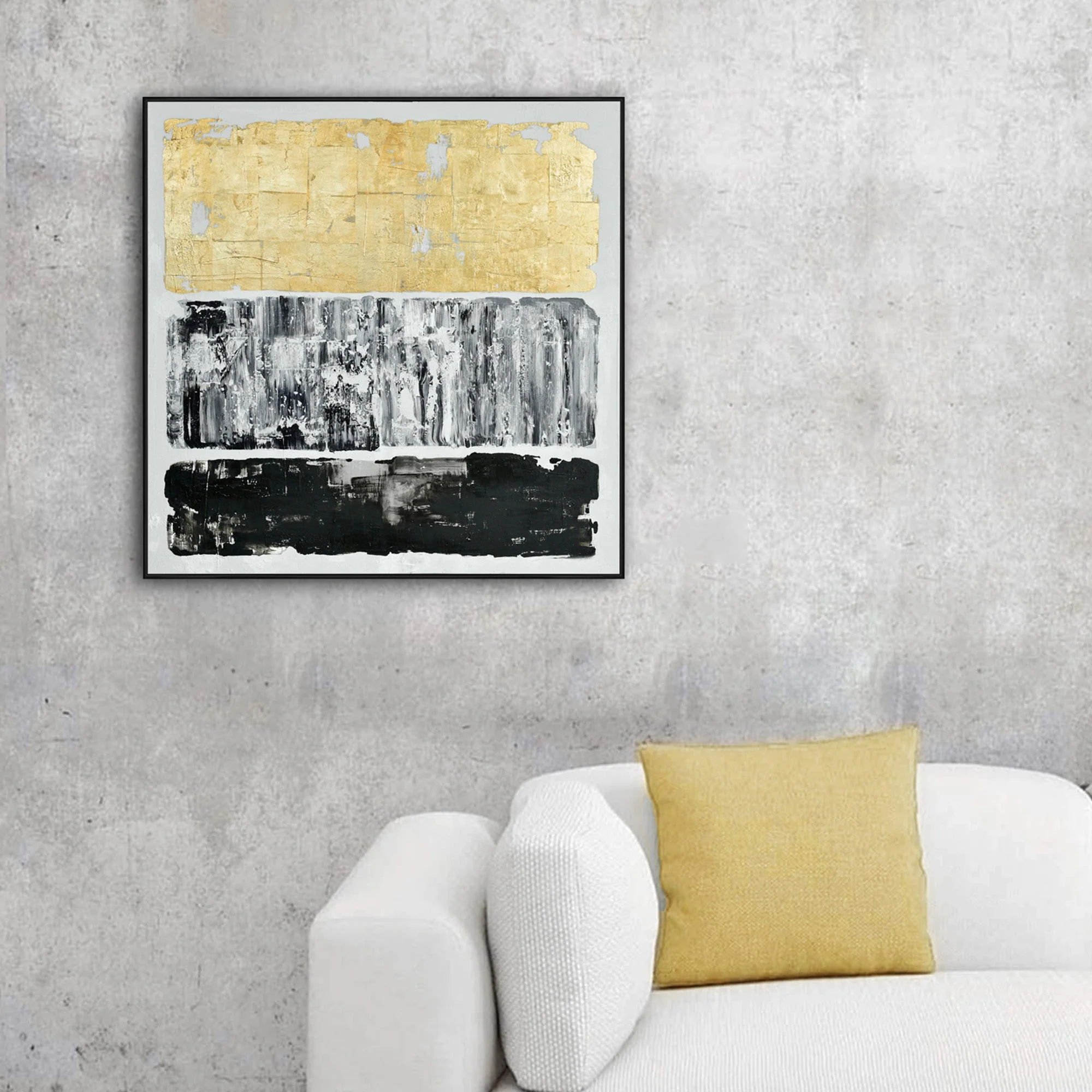 120X120cm Tonal Trilogy Black Framed Hand Painted Canvas Wall Art - Image 3