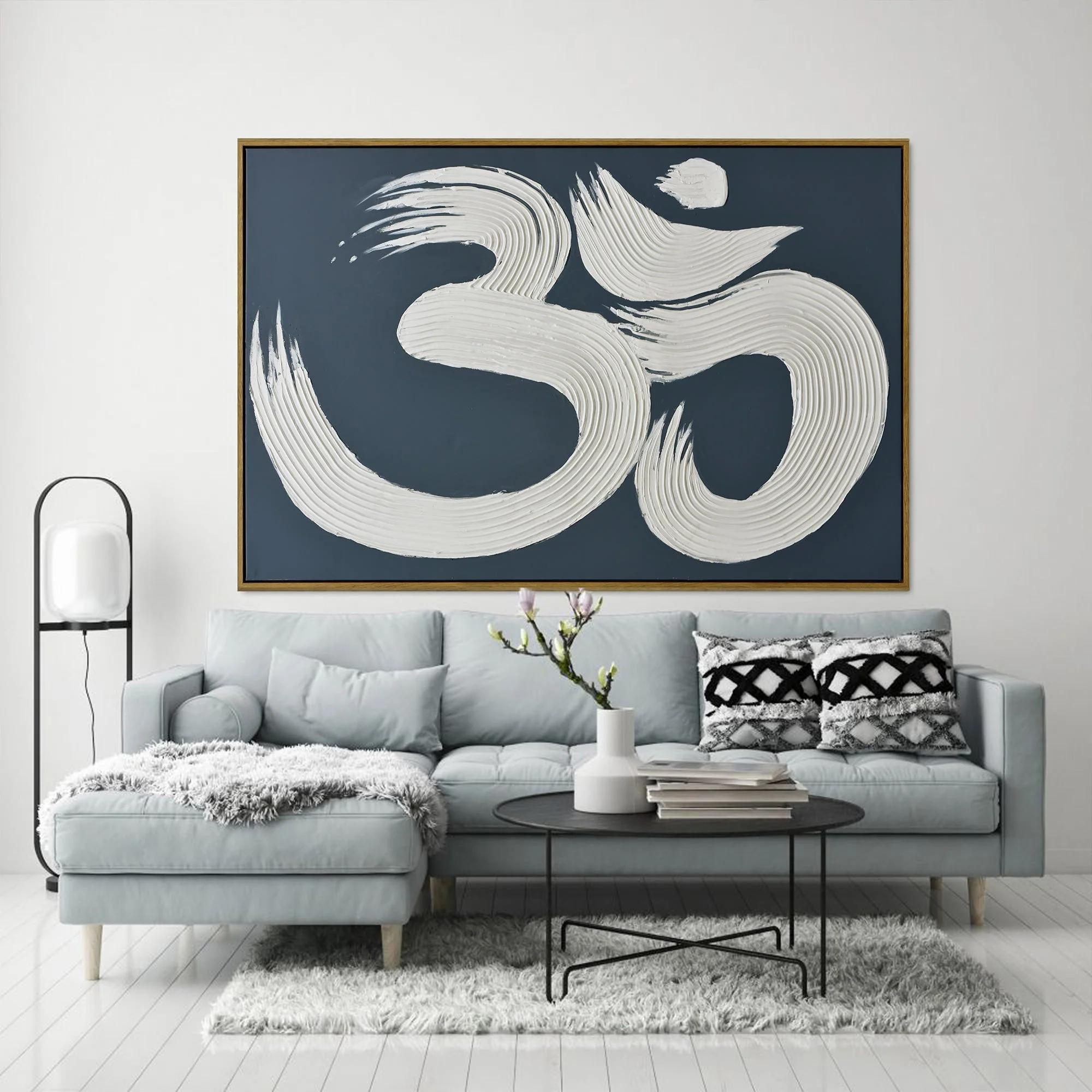 120X80cm Modern Mantra: Echoes of AUM Dark Wood Framed Hand Painted Canvas Wall Art - Image 2