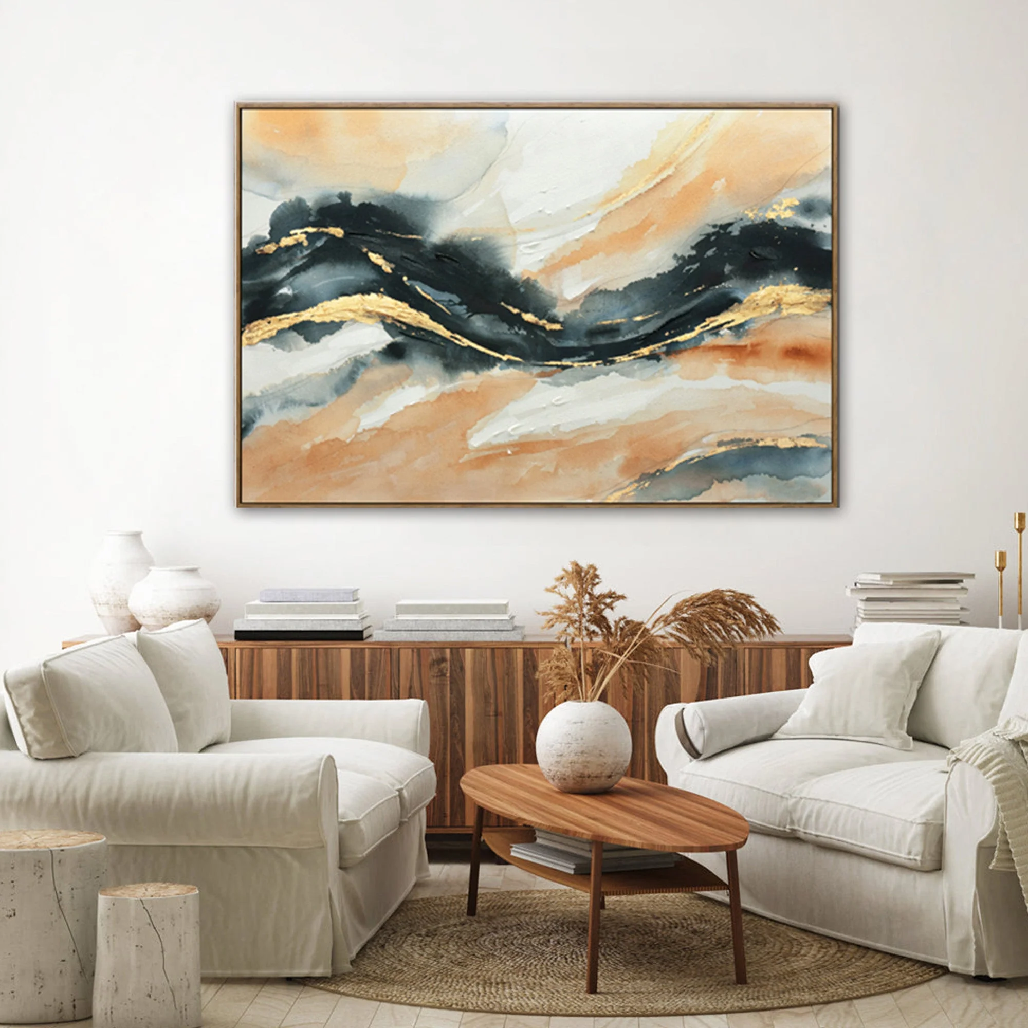 120X80cm Riptide Reverie Dark Wood Framed Hand Painted Canvas Wall Art - Image 2