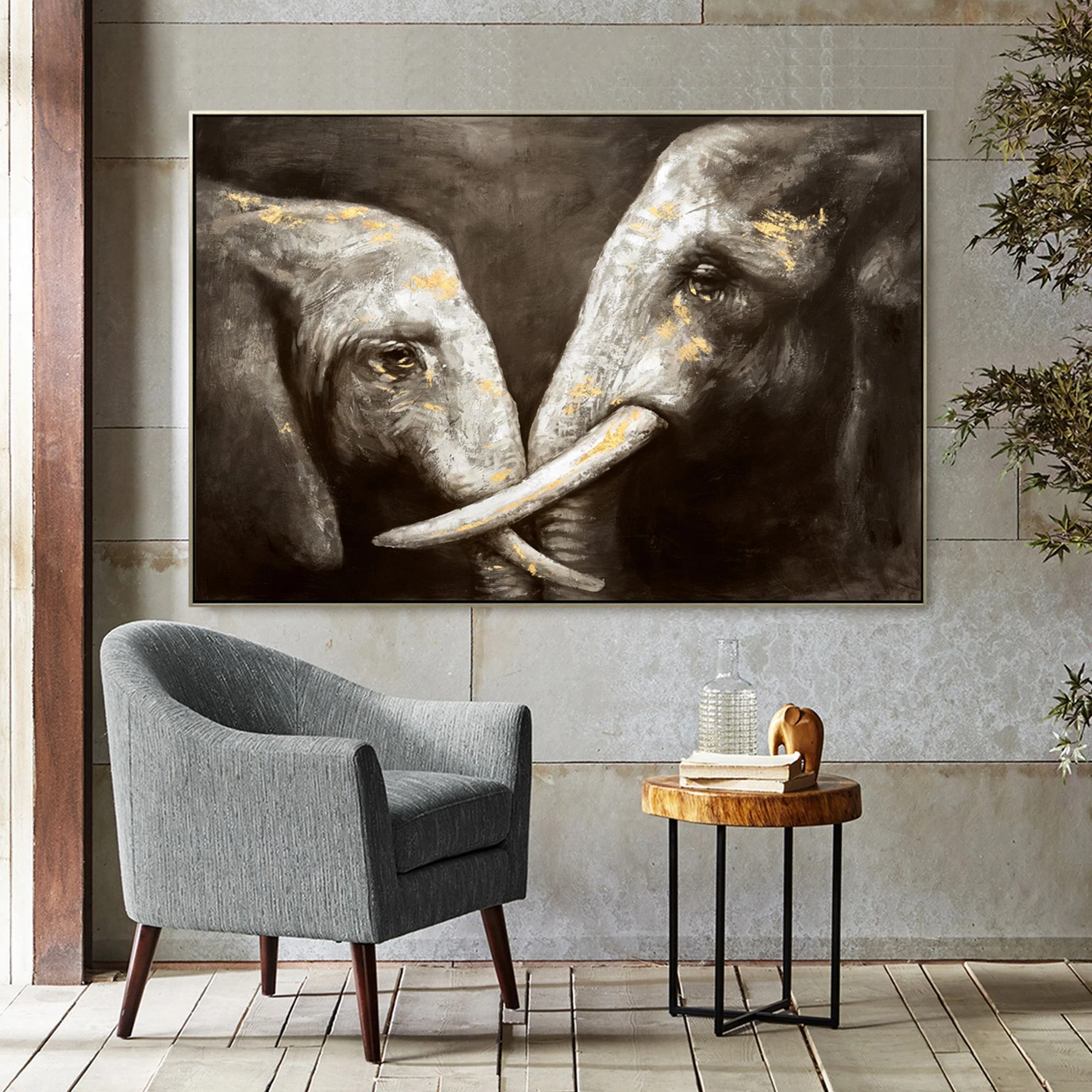 120X80cm Tusker Ties Champagne Framed Hand Painted Canvas Wall Art - Image 2