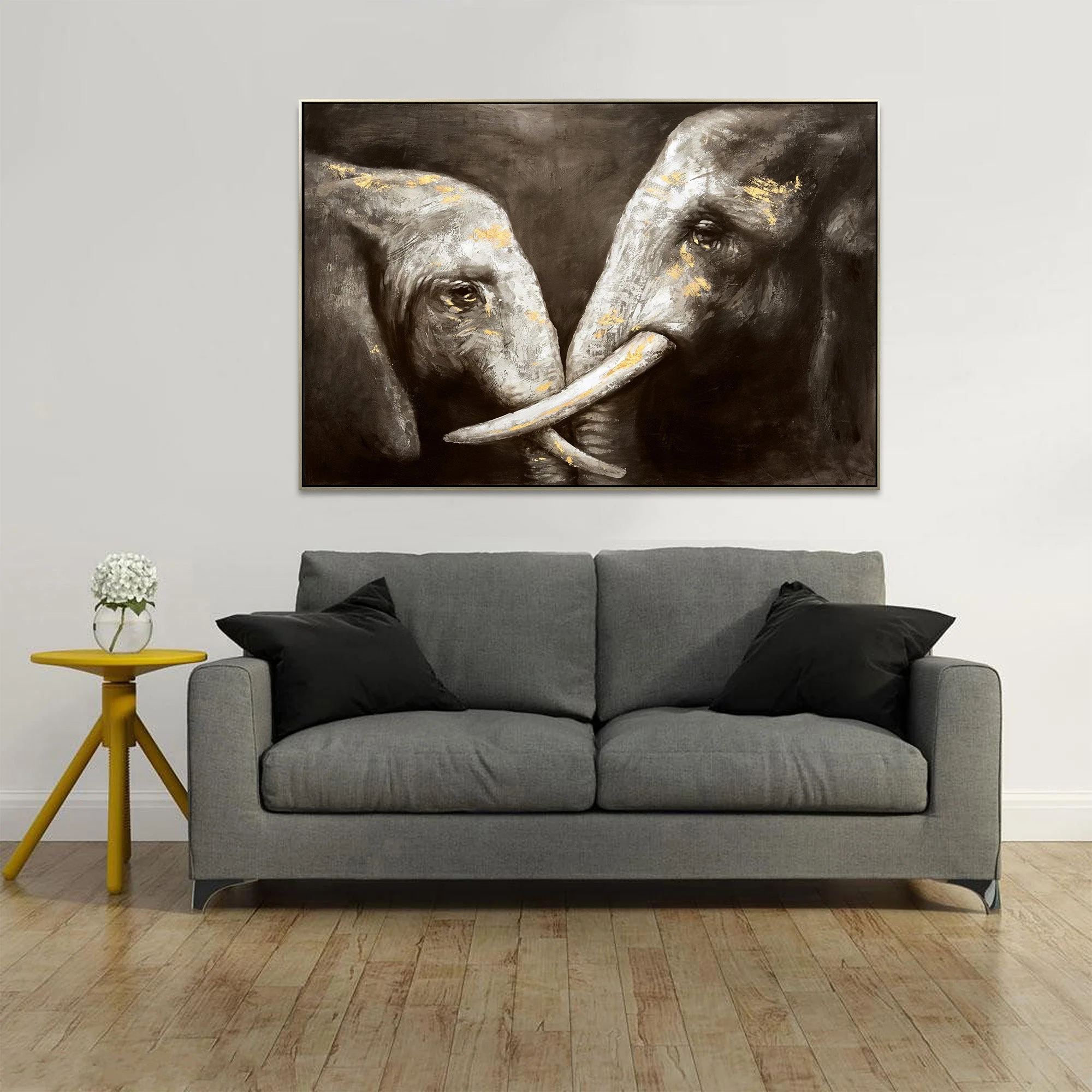 120X80cm Tusker Ties Champagne Framed Hand Painted Canvas Wall Art - Image 3