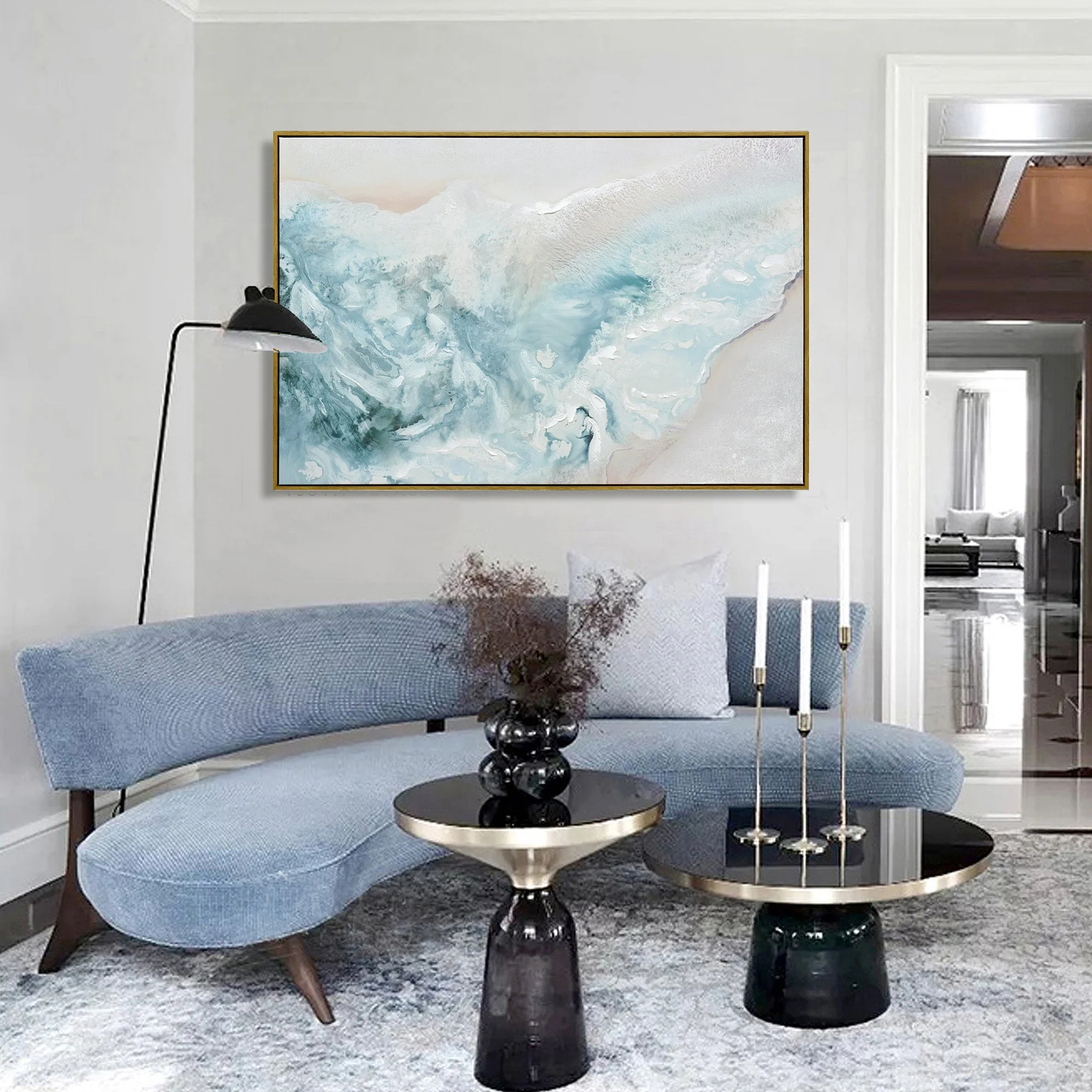 120X80cm Wave's Embrace Dark Wood Framed Canvas Wall Art - Image 3