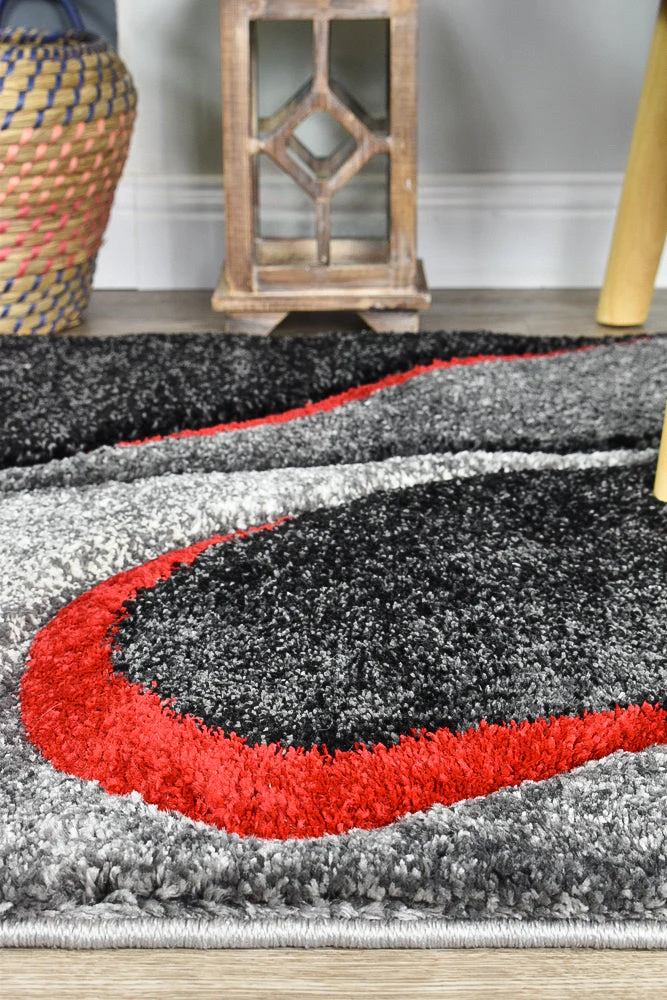 Millard 37 Dark Grey Red Rug - Image 12