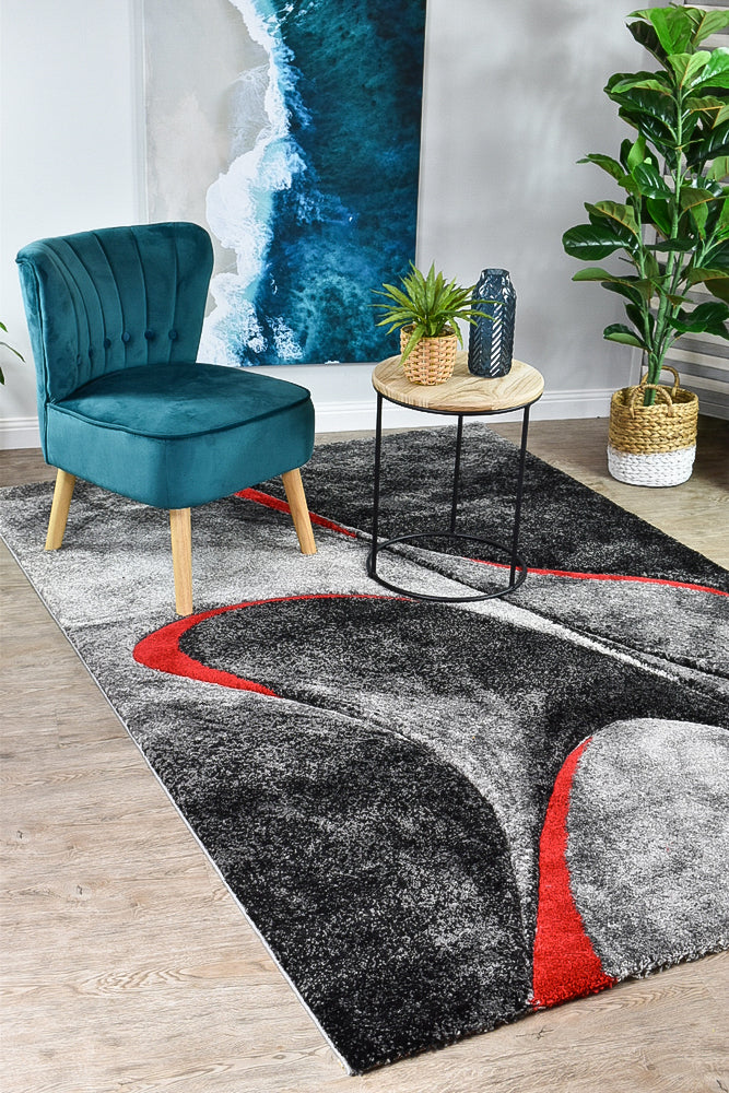 Millard 37 Dark Grey Red Rug - Image 2