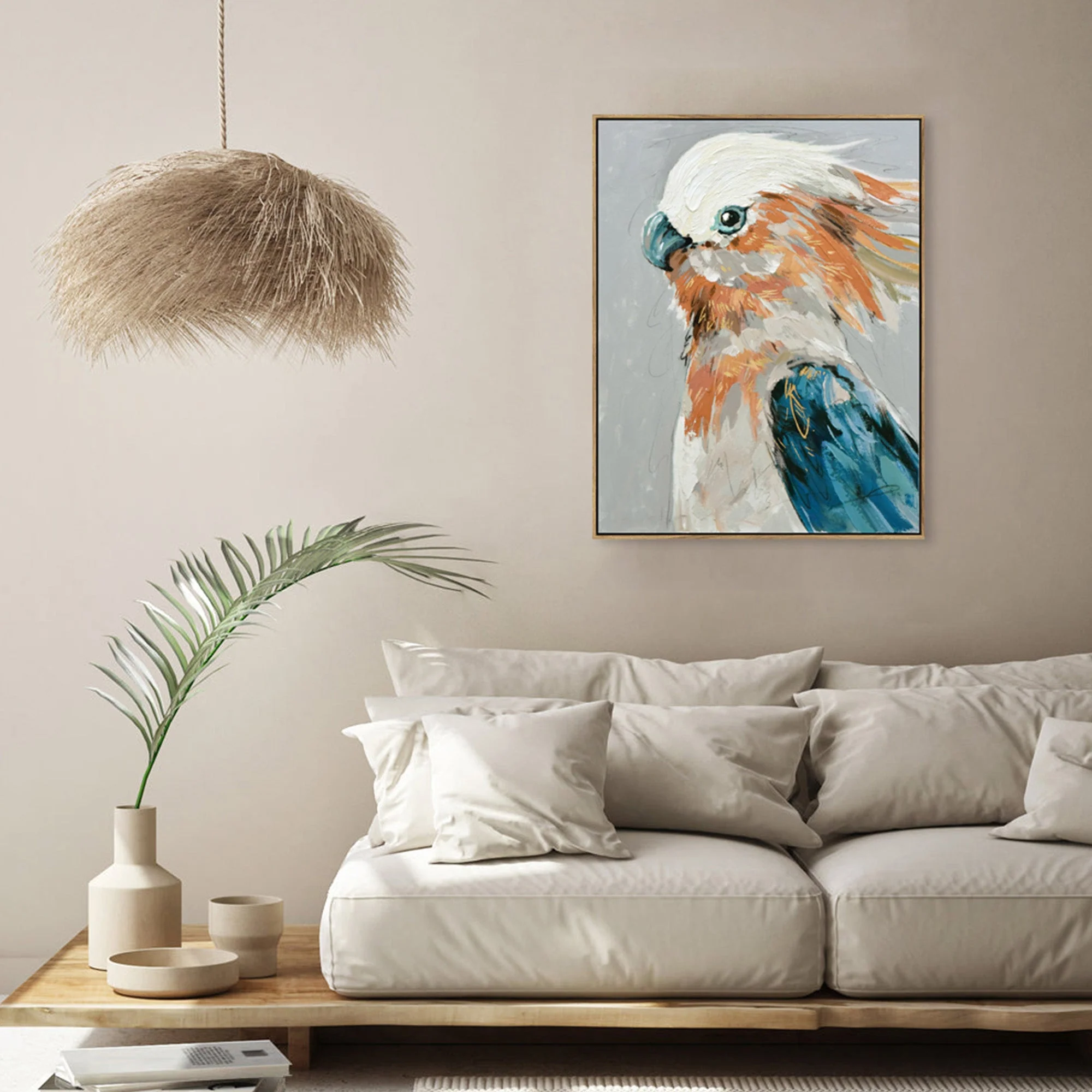 60X90cm Cerulean Gaze Dark Wood Framed Hand Painted Canvas Wall Art - Image 2