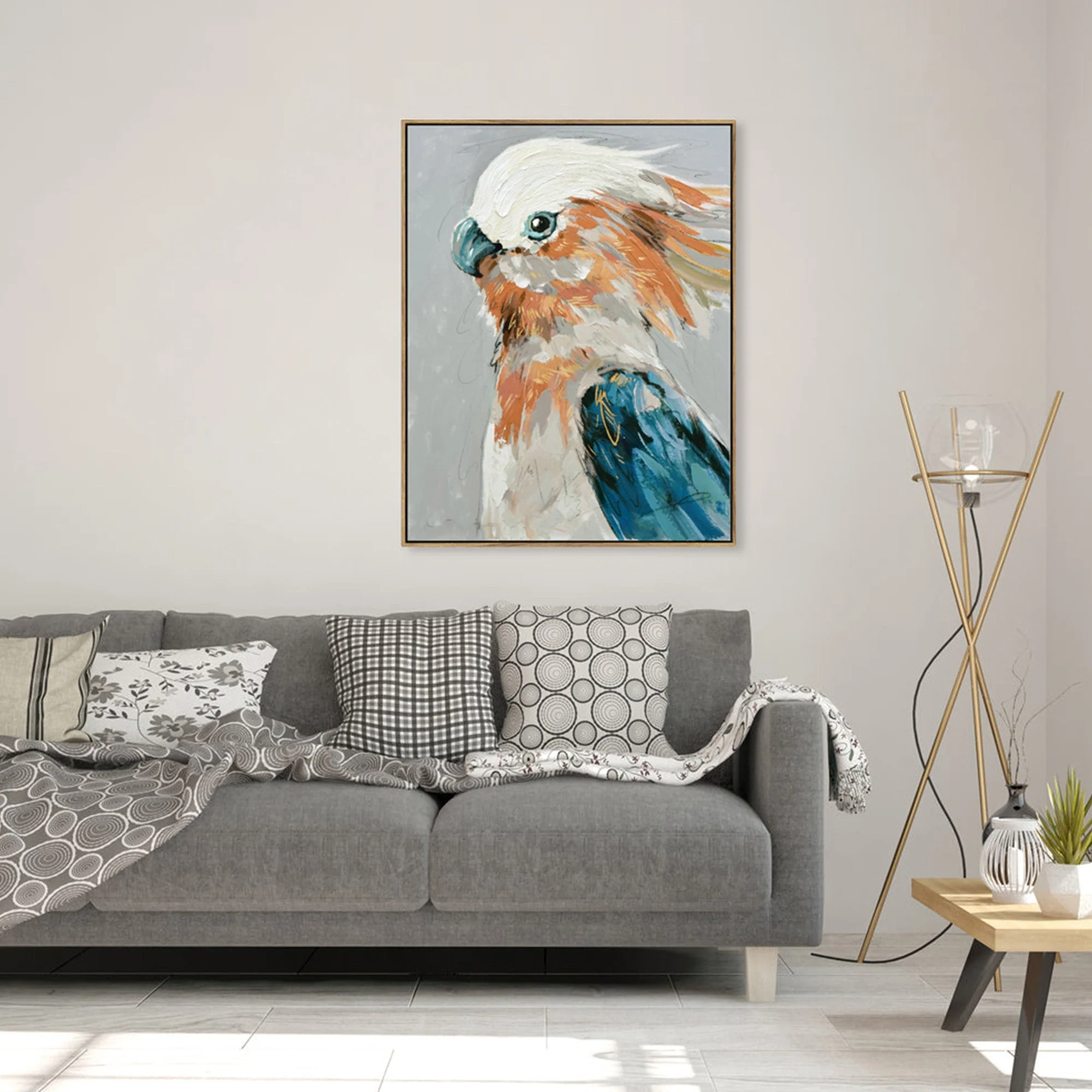 60X90cm Cerulean Gaze Dark Wood Framed Hand Painted Canvas Wall Art - Image 3