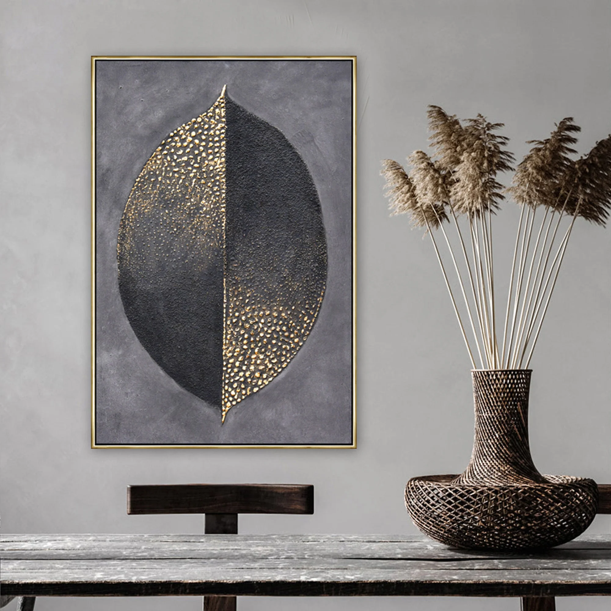 60X90cm Golden Dichotomy Gold Framed Hand Painted Canvas Wall Art - Image 2