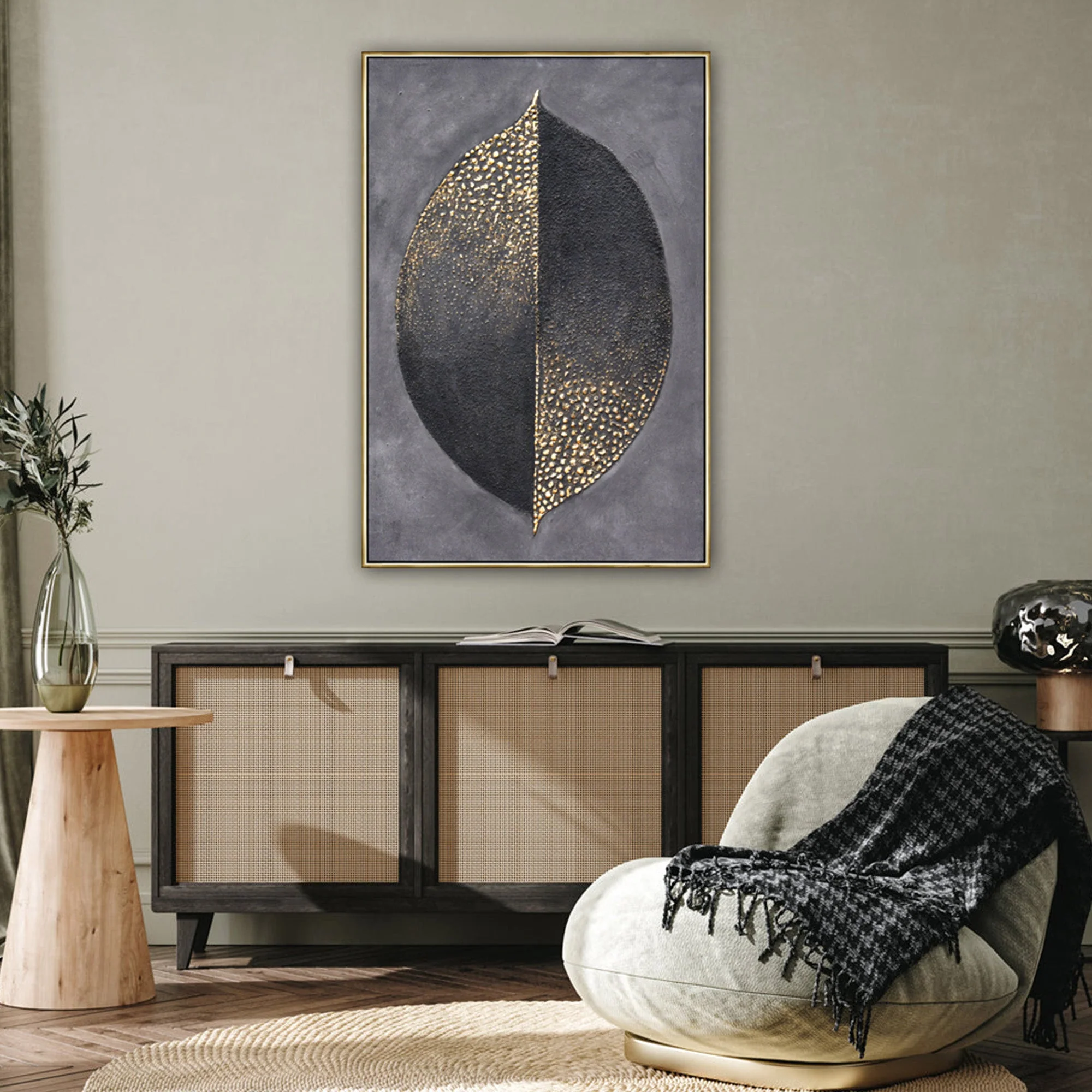 60X90cm Golden Dichotomy Gold Framed Hand Painted Canvas Wall Art - Image 3