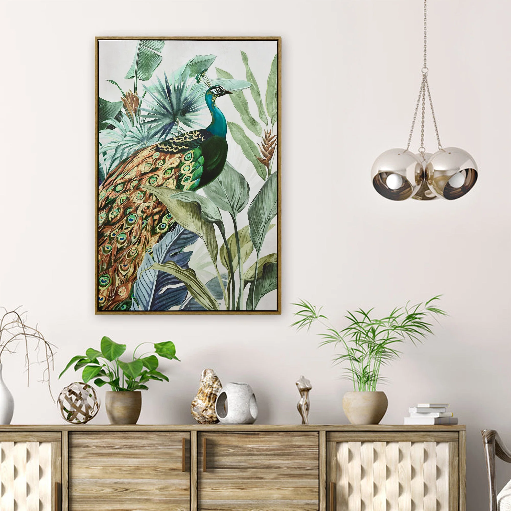 60X90cm Golden Plume Dark Wood Framed Canvas Wall Art - Image 3