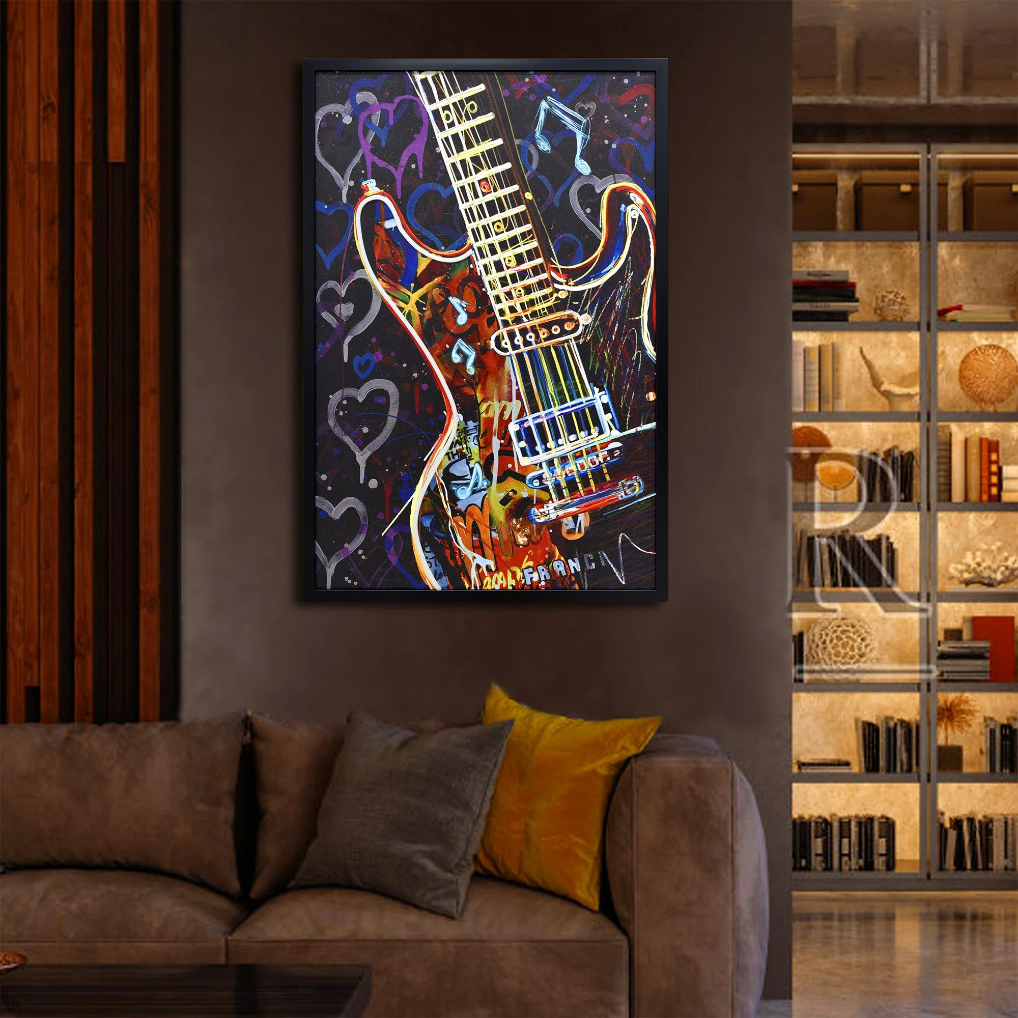 60X90cm Neon Serenade Black Framed Hand Painted LED Wall Art - Image 2