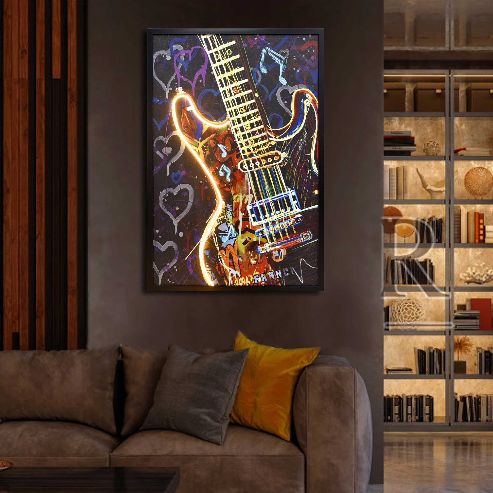 60X90cm Neon Serenade Black Framed Hand Painted LED Wall Art - Image 3