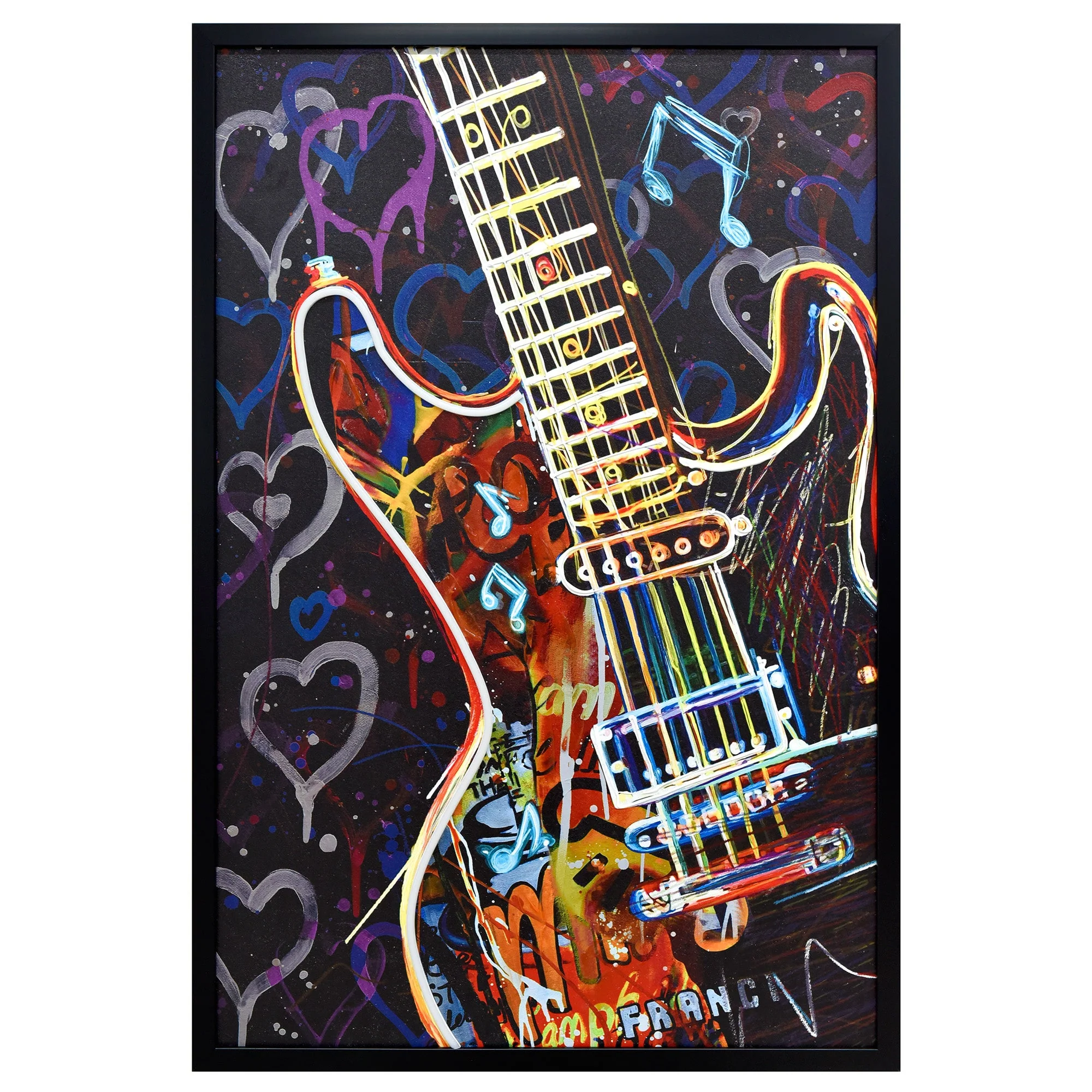 60X90cm Neon Serenade Black Framed Hand Painted LED Wall Art - Image 4