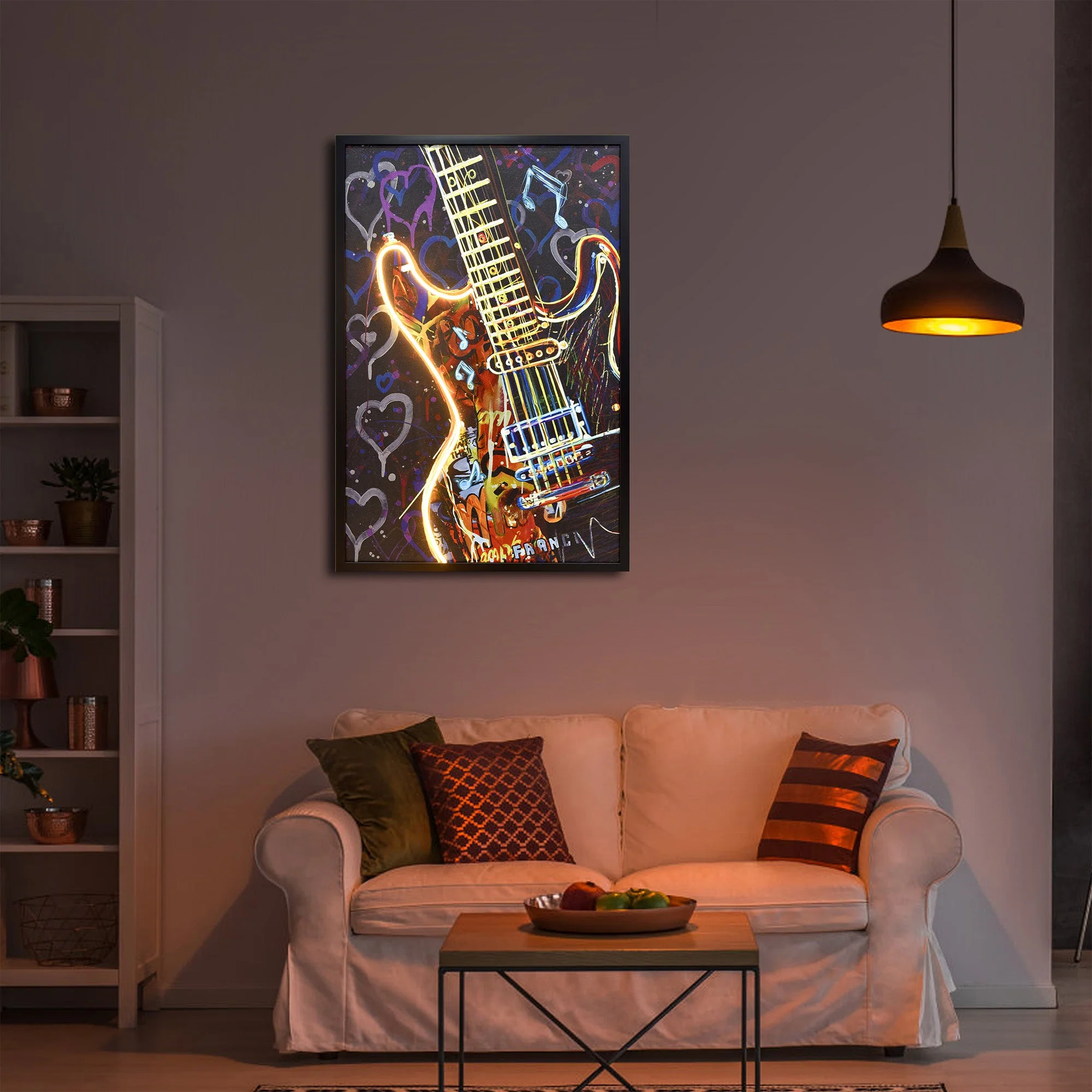 60X90cm Neon Serenade Black Framed Hand Painted LED Wall Art - Image 5