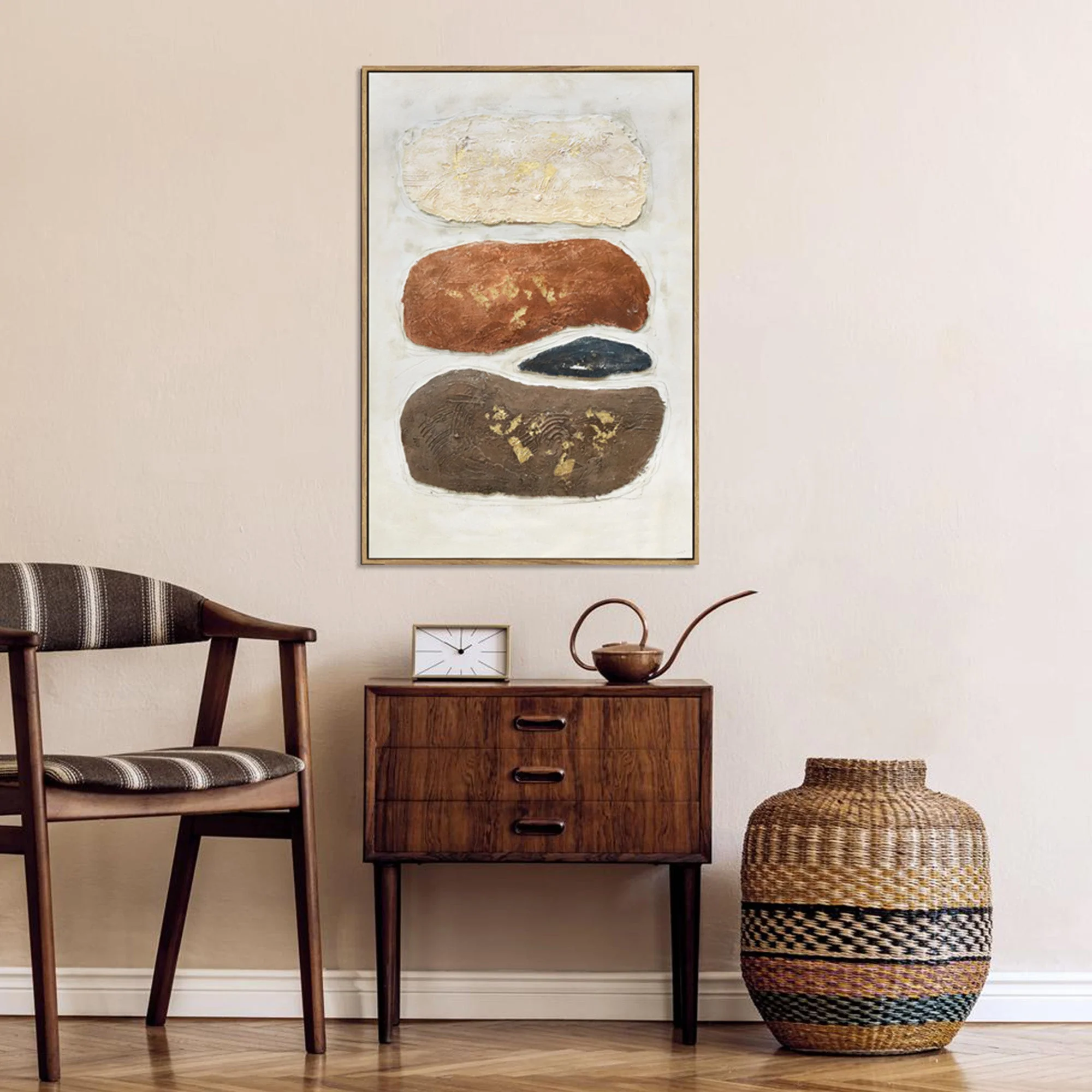 60X90cm Pebble Mosaic Dark Wood Framed Hand Painted Canvas Wall Art - Image 2