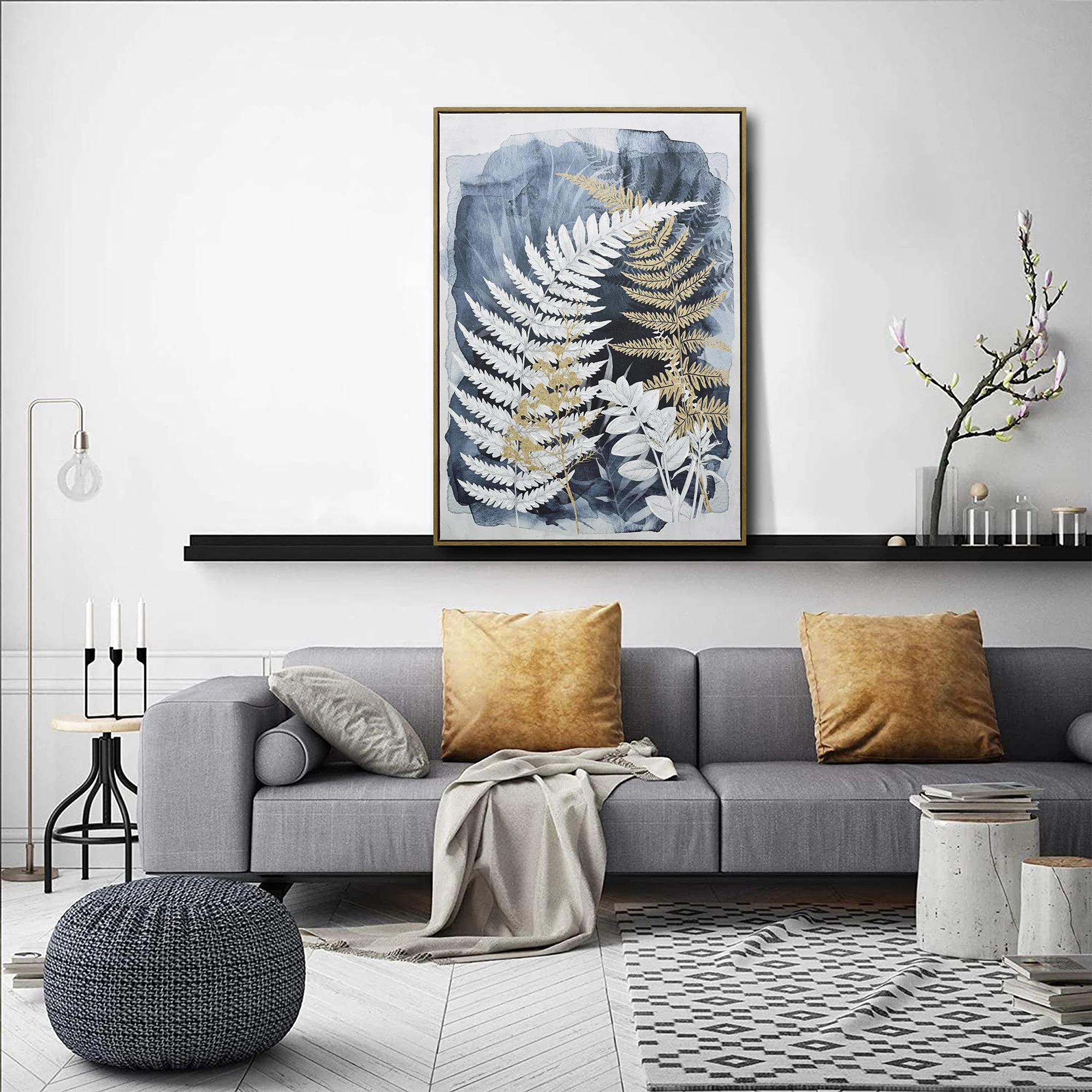 70X100cm Lustrous Foliage Dark Wood Framed Canvas Wall Art - Image 2
