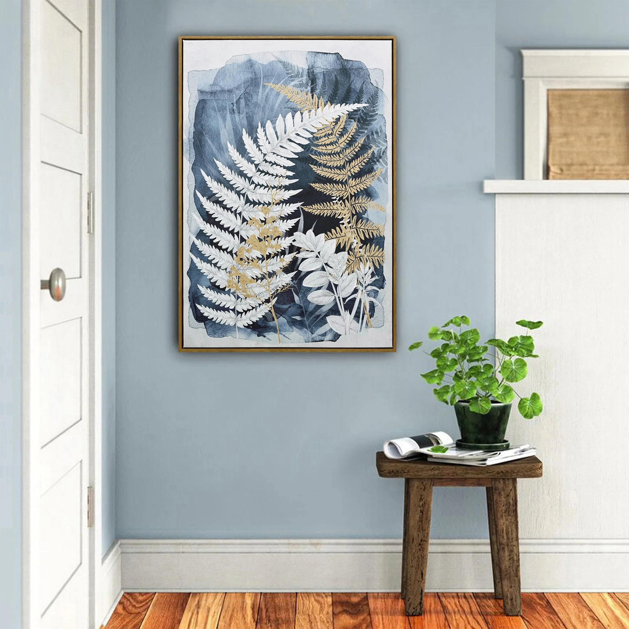 70X100cm Lustrous Foliage Dark Wood Framed Canvas Wall Art - Image 3