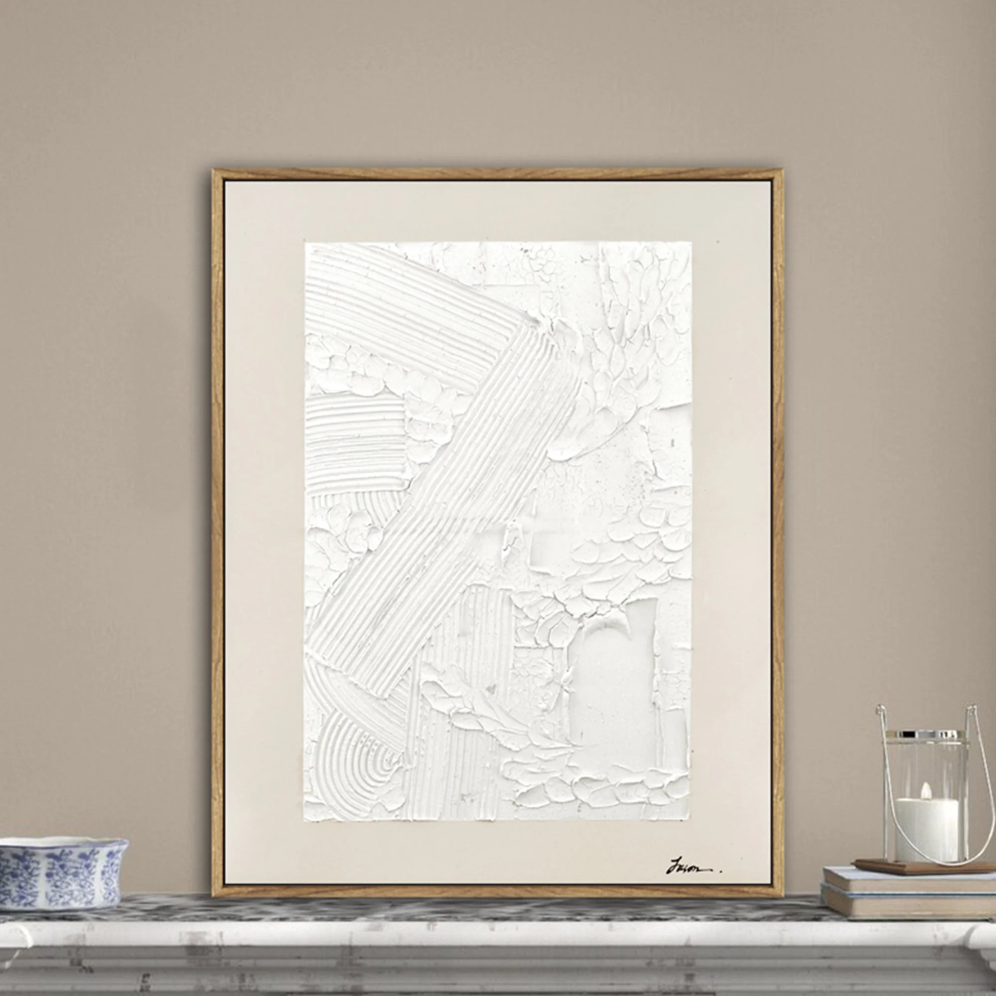 70X90cm Plaster Panorama Dark Wood Framed Hand Painted Canvas Wall Art - Image 2
