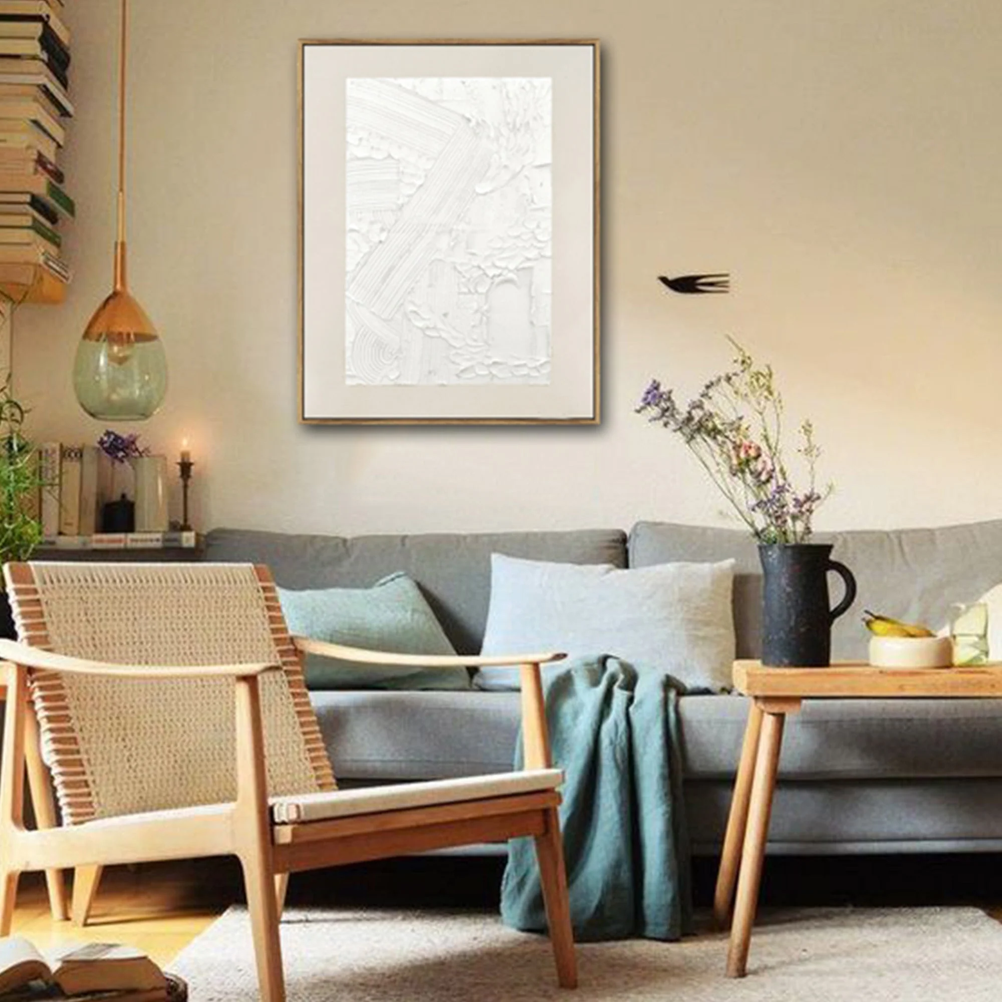 70X90cm Plaster Panorama Dark Wood Framed Hand Painted Canvas Wall Art - Image 3