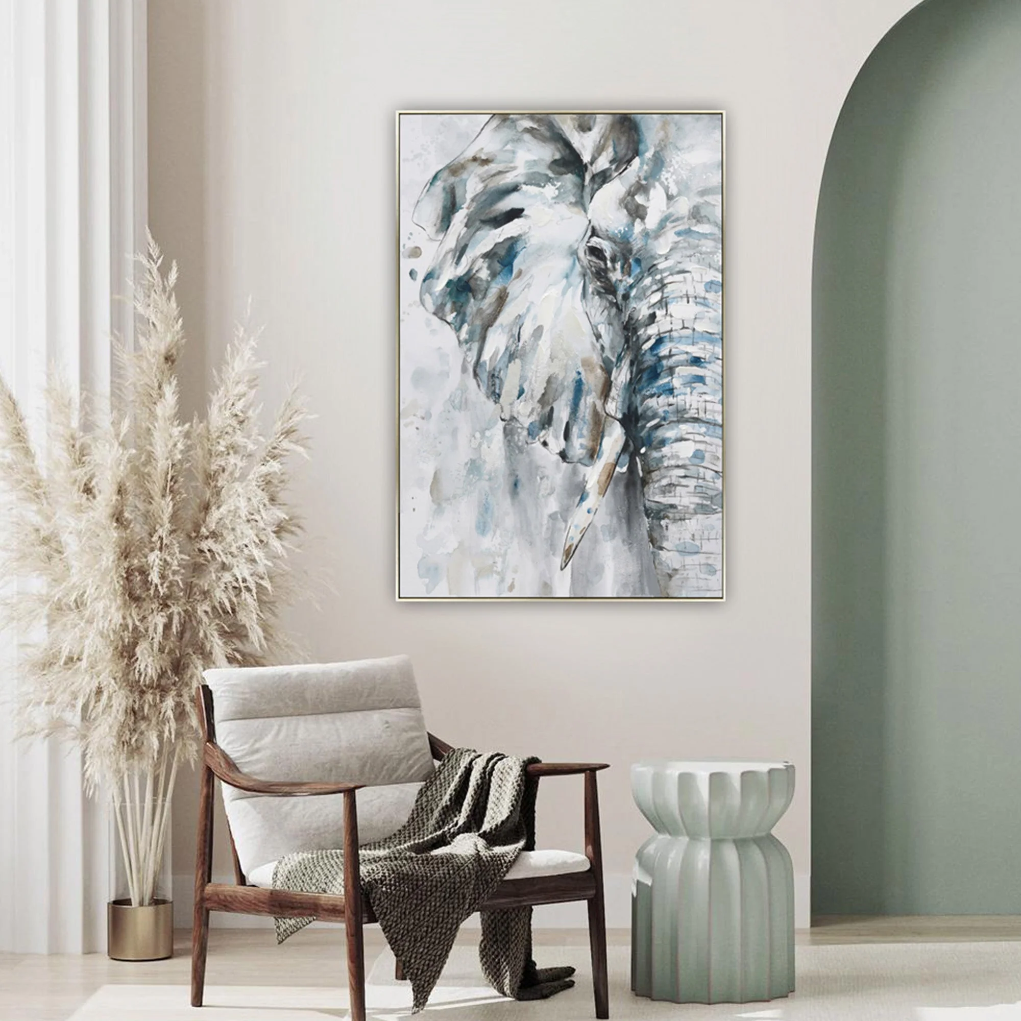80X120cm Azure Tusker Champagne Framed Hand Painted Canvas Wall Art - Image 2