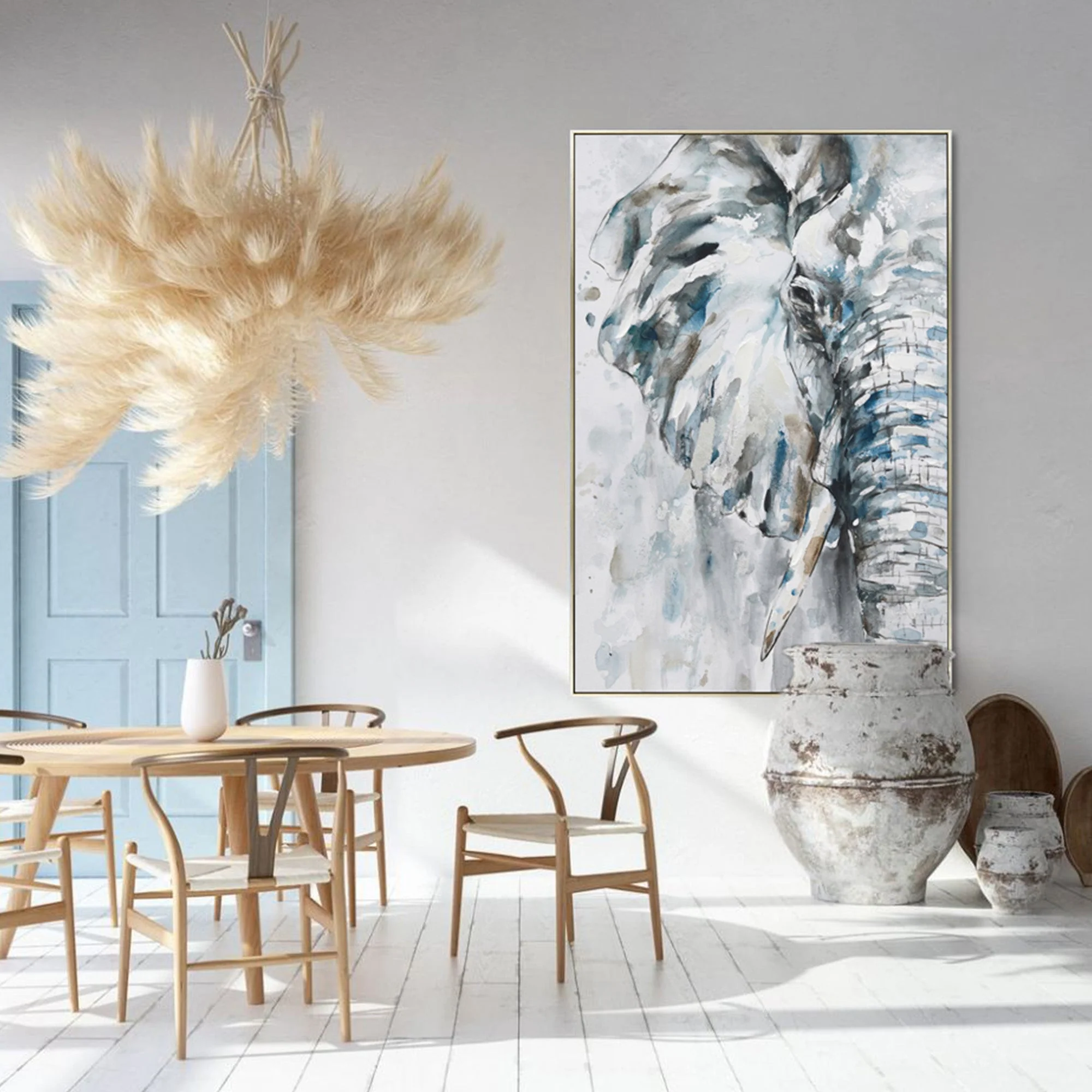80X120cm Azure Tusker Champagne Framed Hand Painted Canvas Wall Art - Image 3