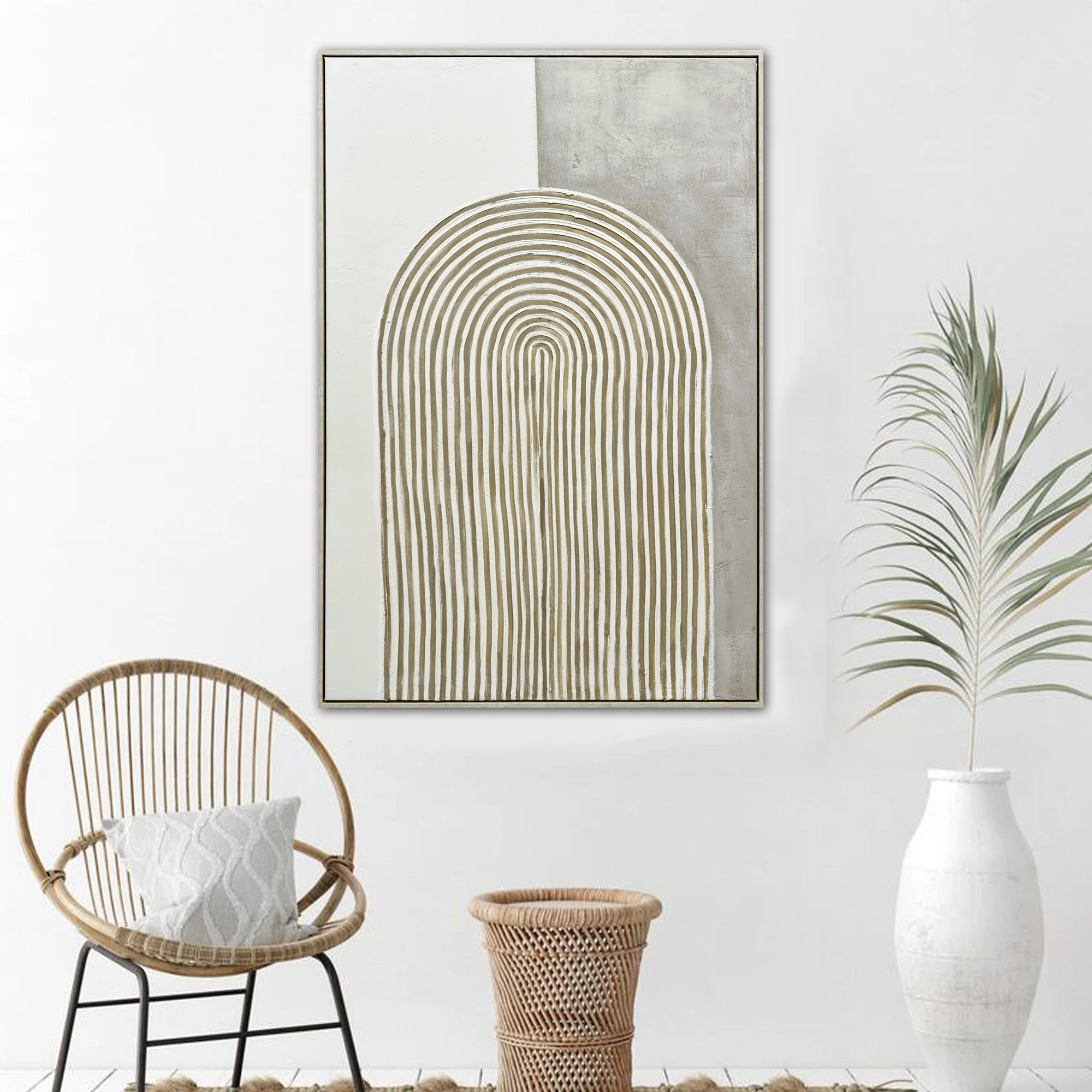 80X120cm Duality's Embrace Light Wood Framed Hand Painted Canvas Wall Art - Image 3