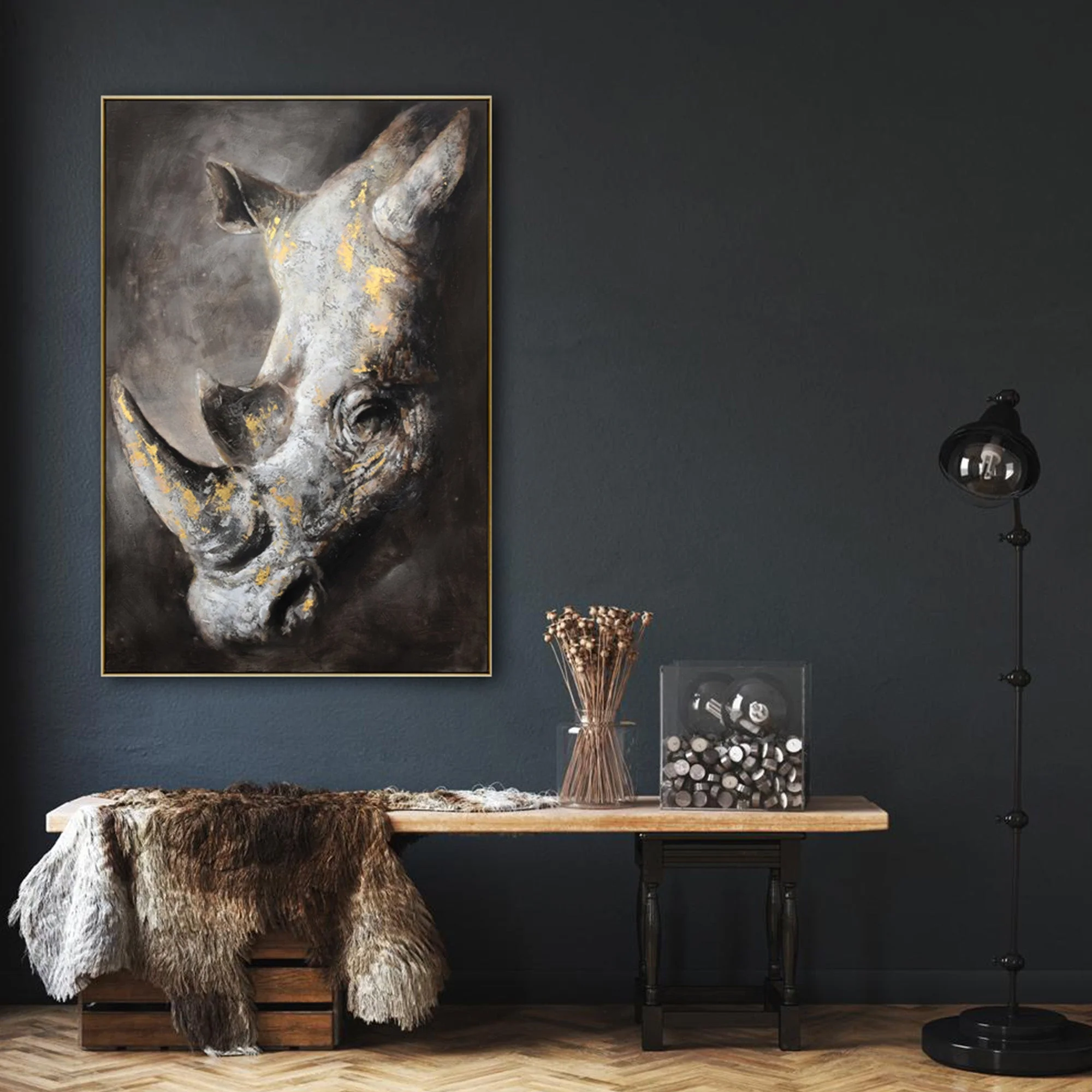 80X120cm Golden Titan Champagne Framed Hand Painted Canvas Wall Art - Image 2
