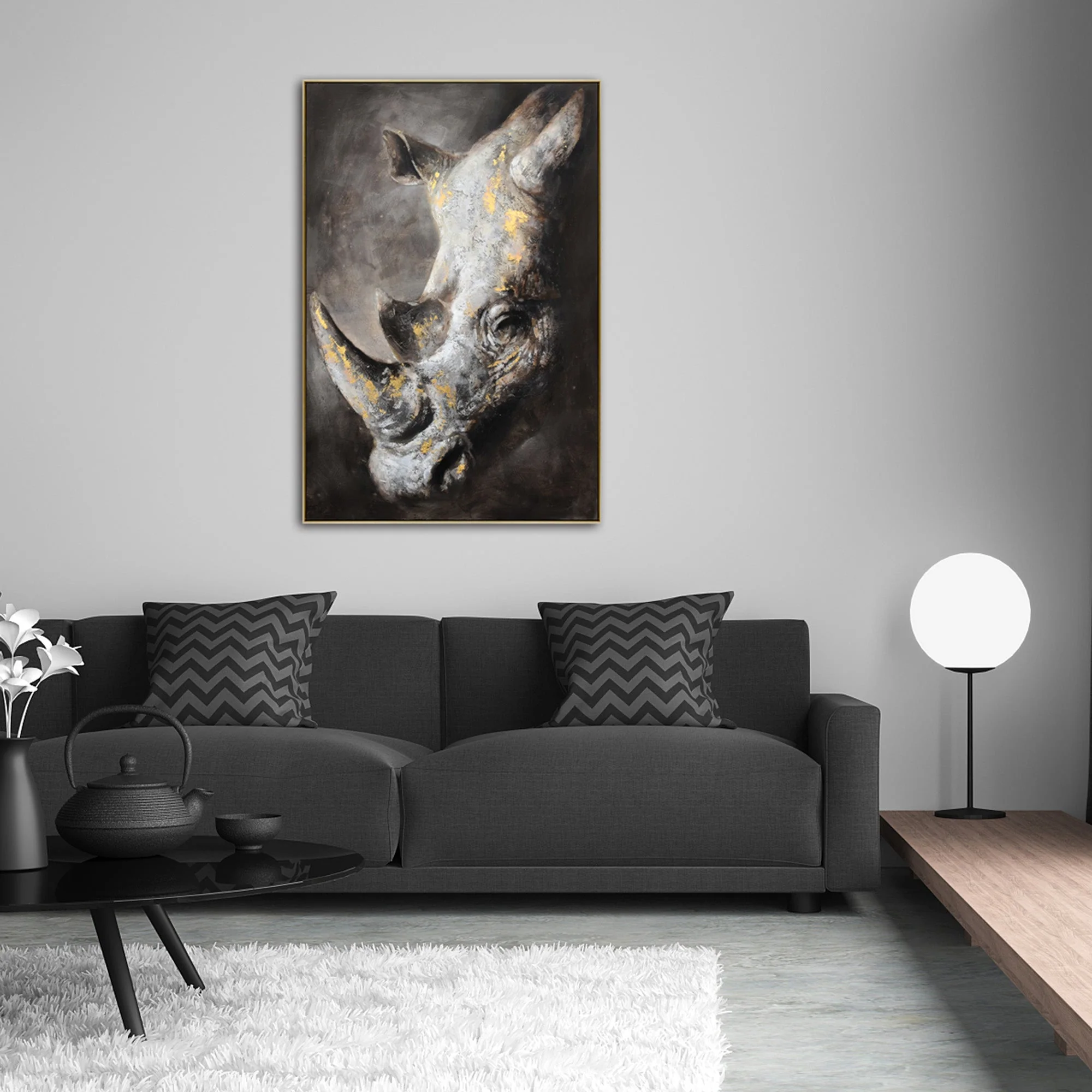 80X120cm Golden Titan Champagne Framed Hand Painted Canvas Wall Art - Image 3