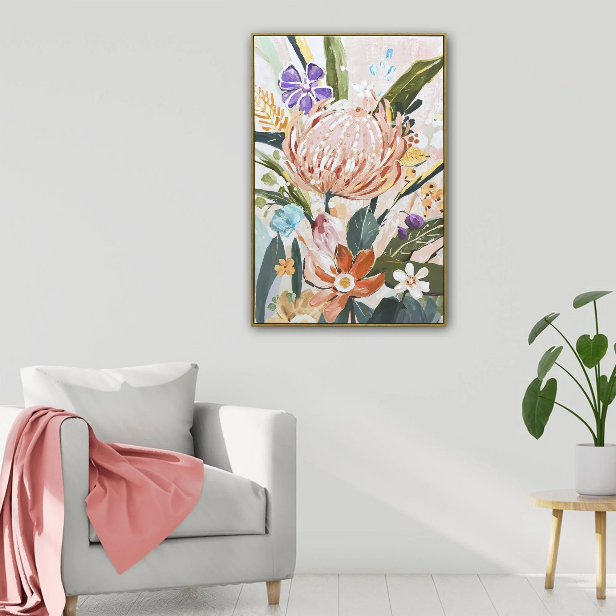 80X120cm Native Bloom Dark Wood Framed Canvas Wall Art - Image 2