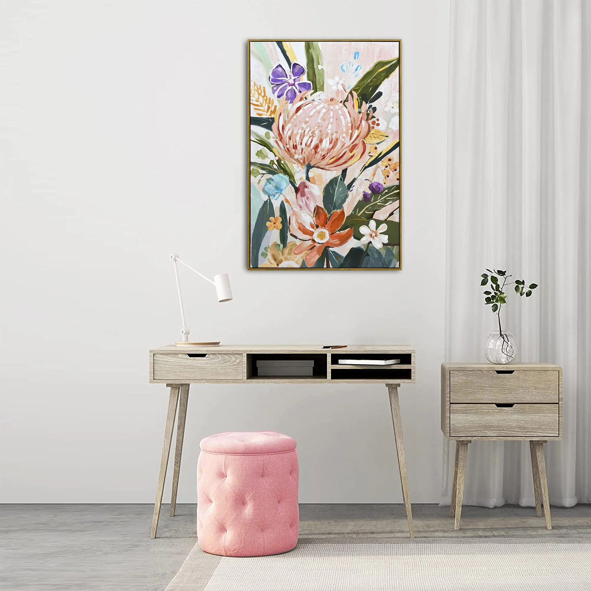 80X120cm Native Bloom Dark Wood Framed Canvas Wall Art - Image 3