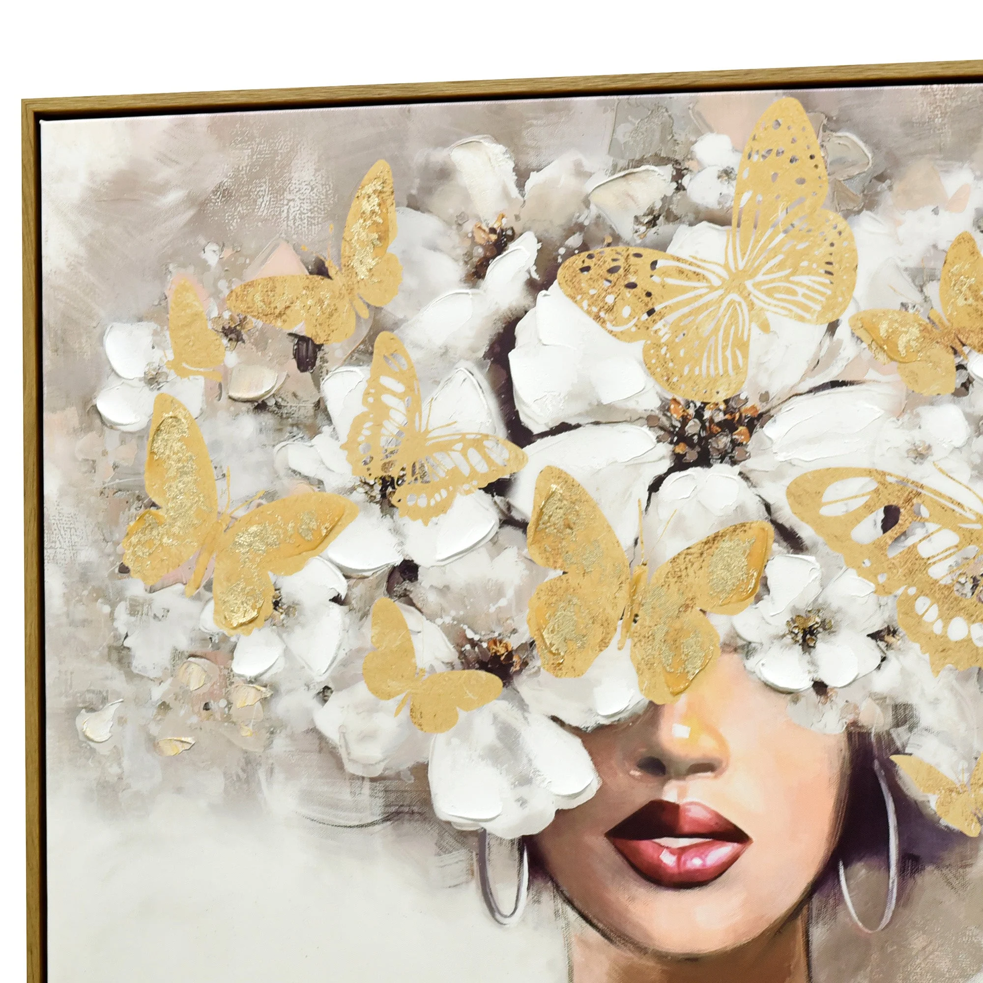 80X80cm Floral Fantasia Dark Wood Framed Canvas Wall Art - Image 10