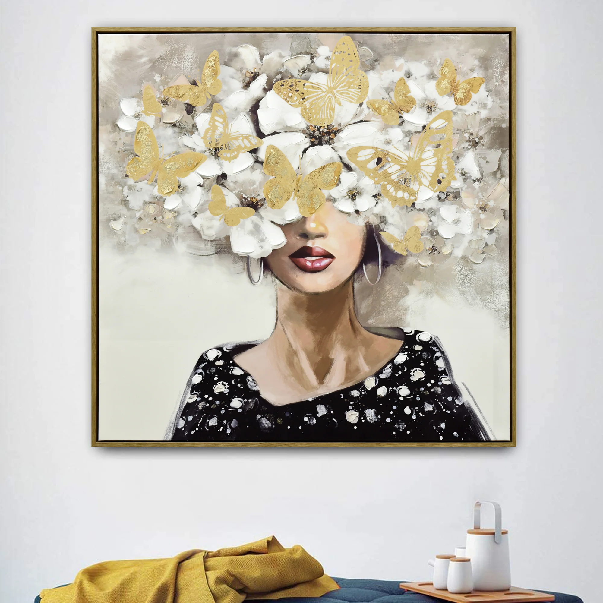 80X80cm Floral Fantasia Dark Wood Framed Canvas Wall Art - Image 3