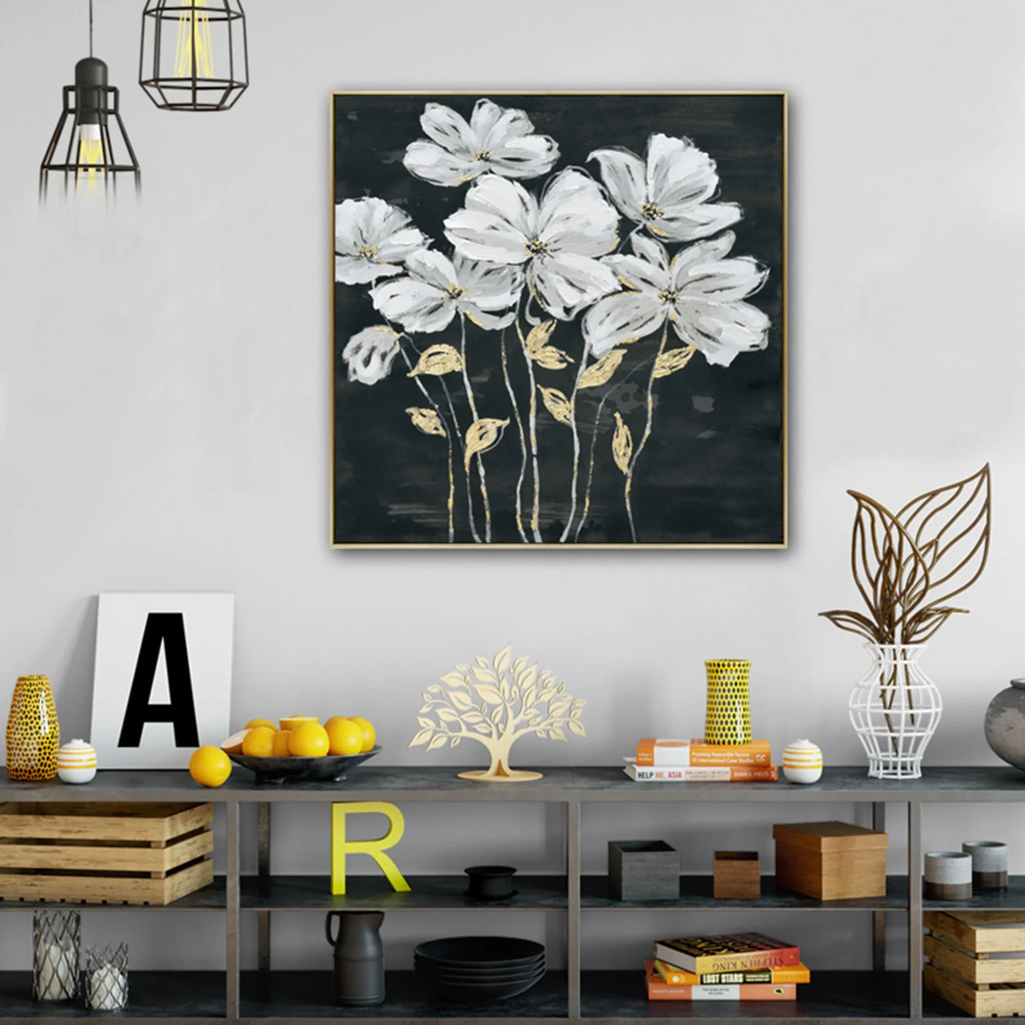 80X80cm Golden Blossoms Gold Framed Hand Painted Canvas Wall Art - Image 2