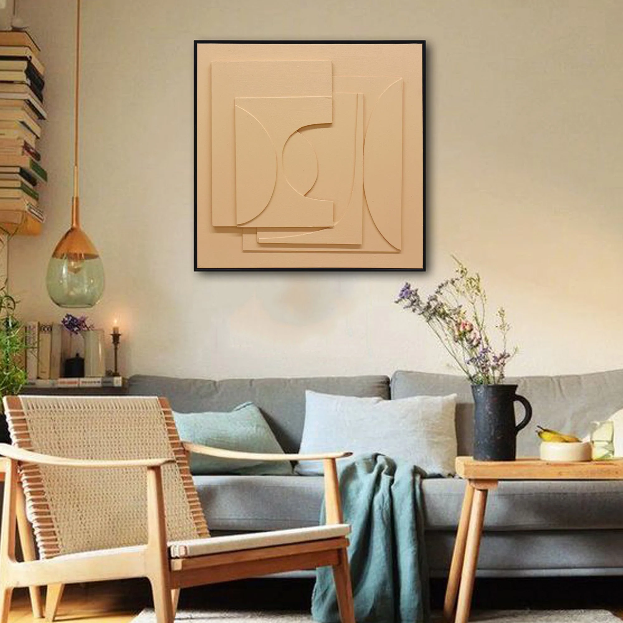 80X80cm Panorama Dimensions II Black Framed Hand Painted Canvas 3D Wall Art - Image 2
