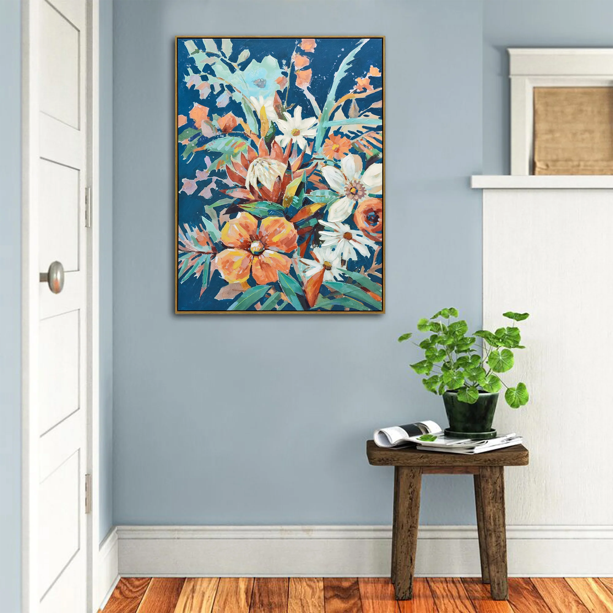 90X120cm Austral Flora Dark Wood Framed Canvas Wall Art - Image 3