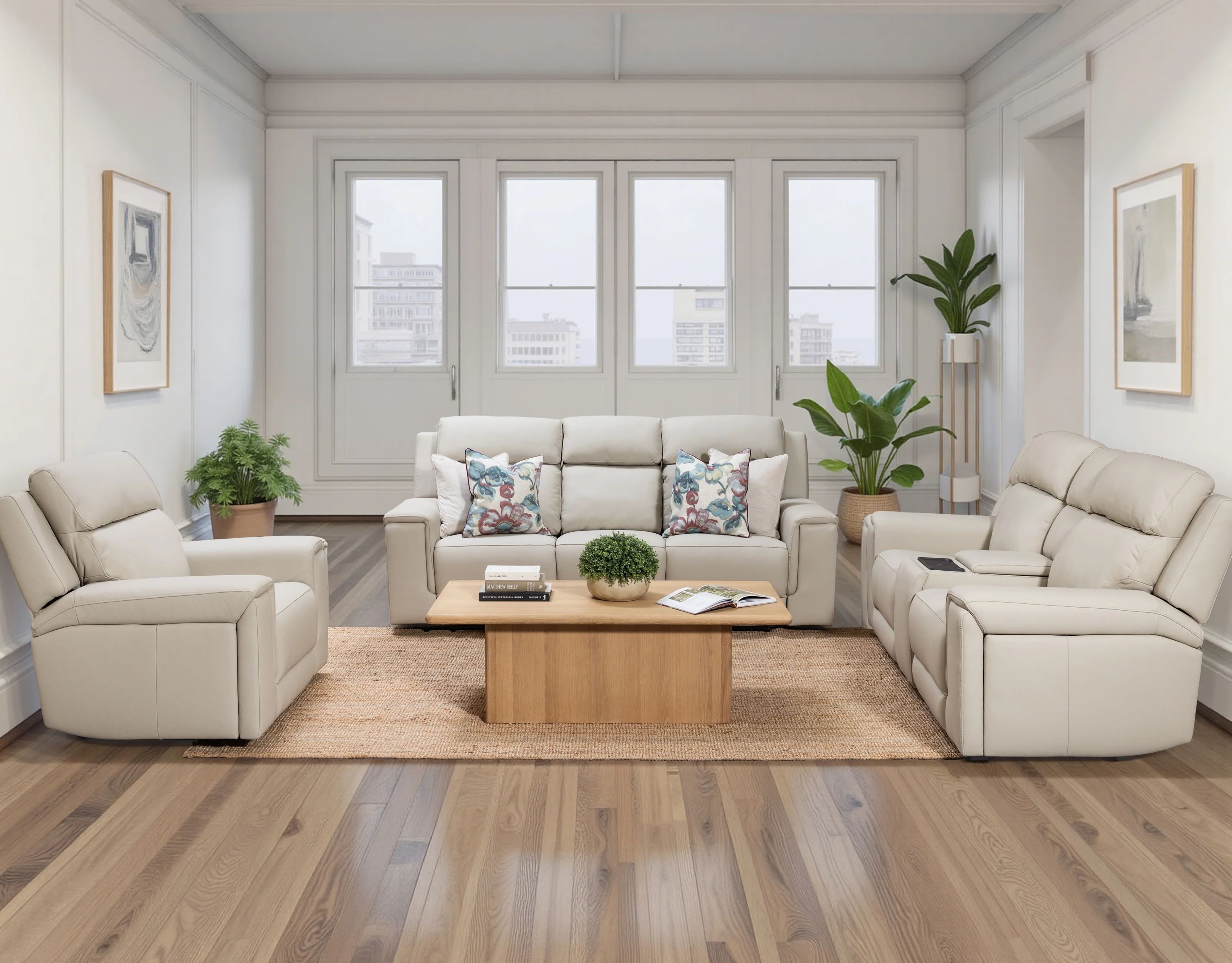 Aquila Electric Recliner Leather Lounge Suite